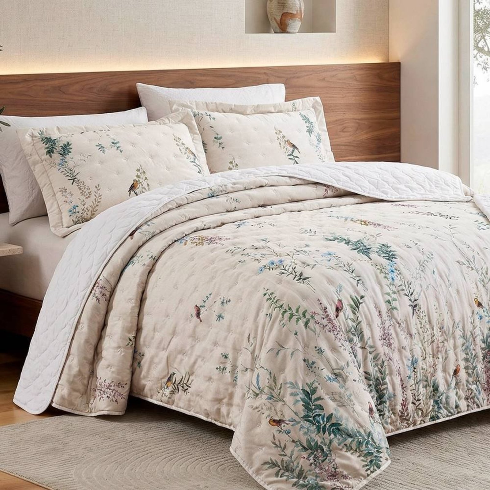 Cobre Leito King Casa Modelo Enxovais Percal 300 Fios Gardenia 03 Peças - Galhos Verdes