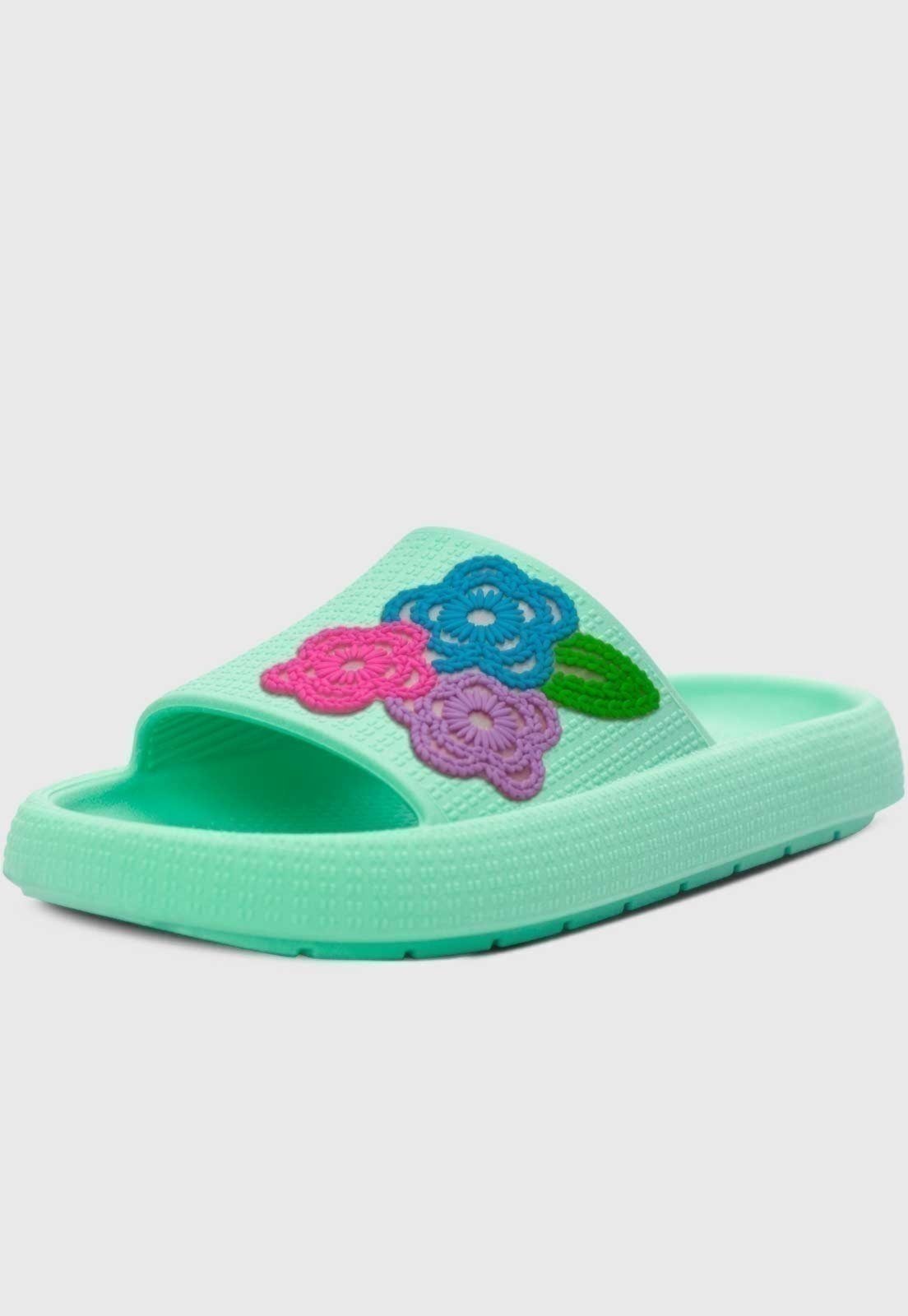 Infantil – Chinelo Estilo Nuvem Popidi Menina Flor Renda Verde