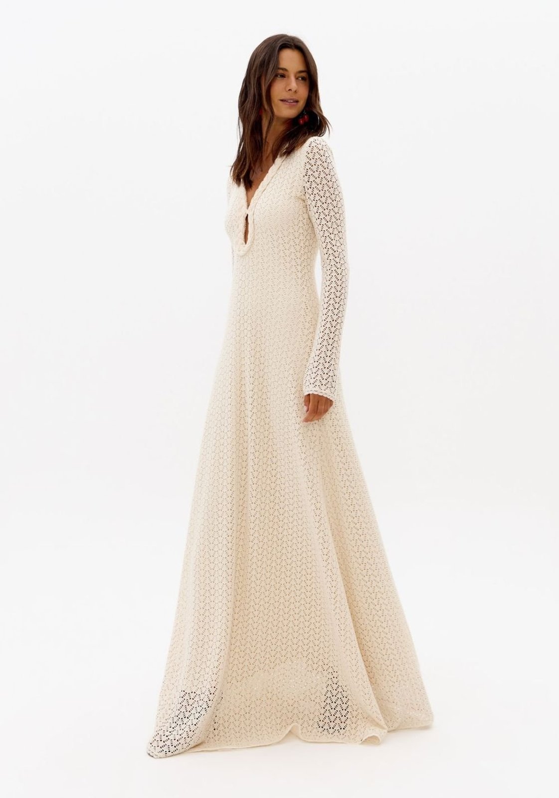 Vestido Longo Evasê Rendado Lança Perfume