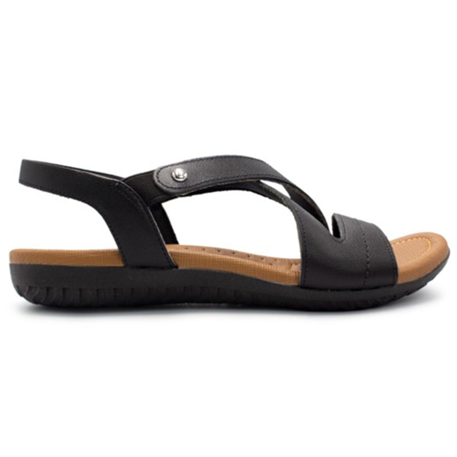 Sandália Usaflex Rasteira Couro Elastico Conforto R1804 Preto -098