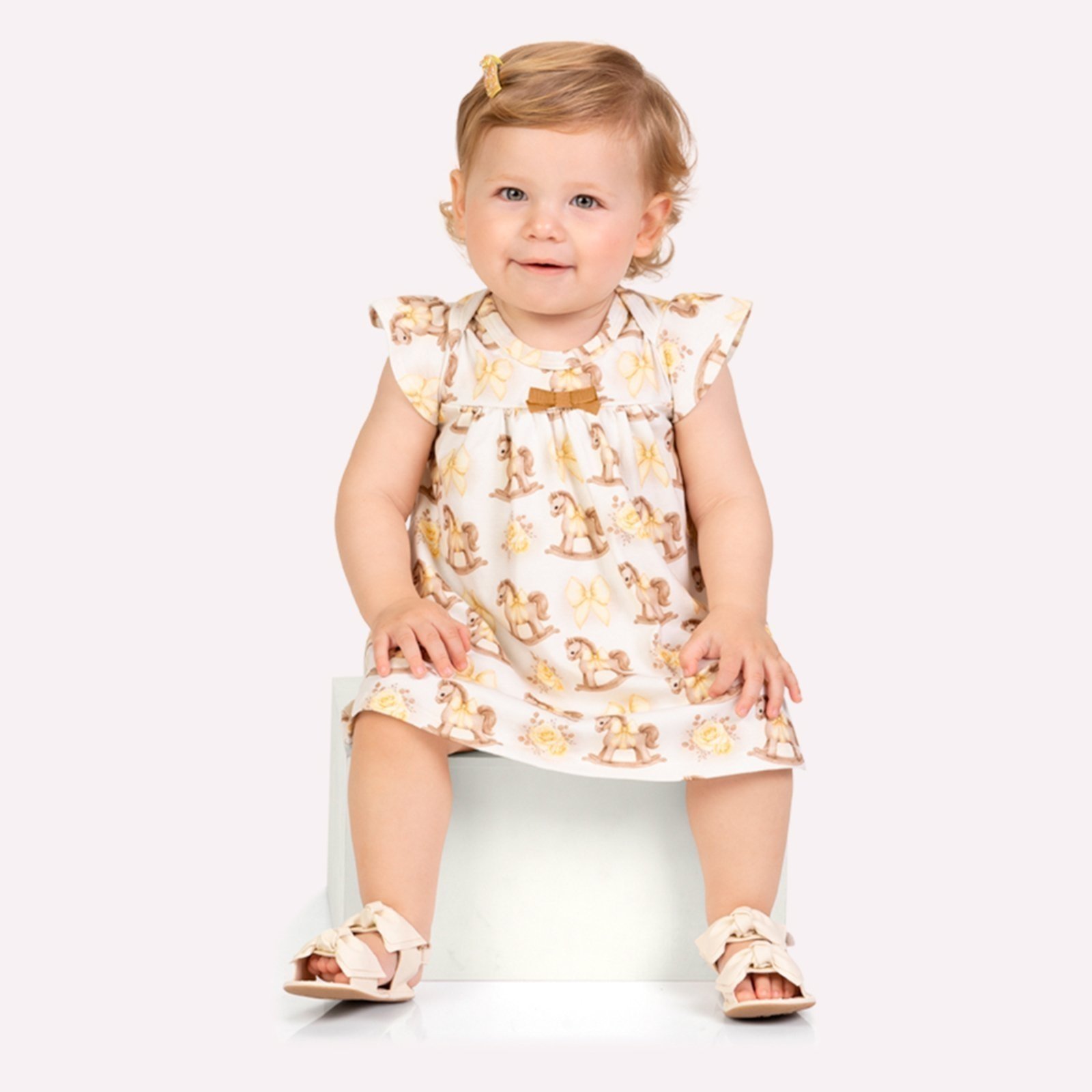 Vista 2 Infantil - Vestido Menina Cavalhinhos Milon amarelo