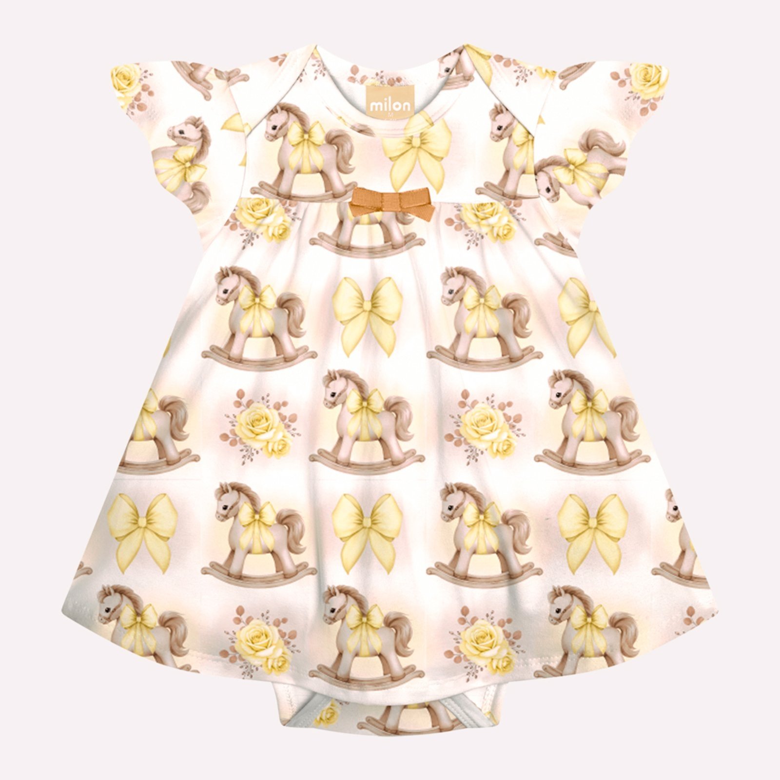 Vista 3 Infantil - Vestido Menina Cavalhinhos Milon amarelo