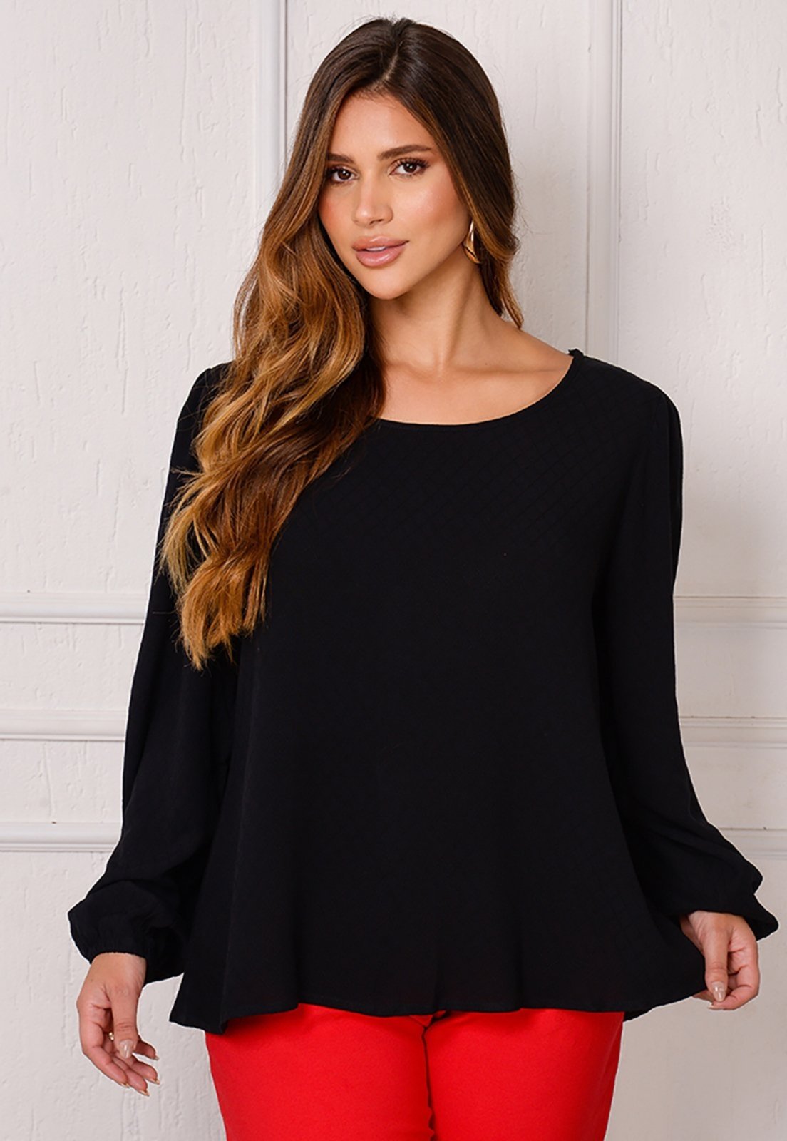 Vista 2 Blusa Bata Decote Redondo B'Bonnie Vânia branco B'Bonnie branco