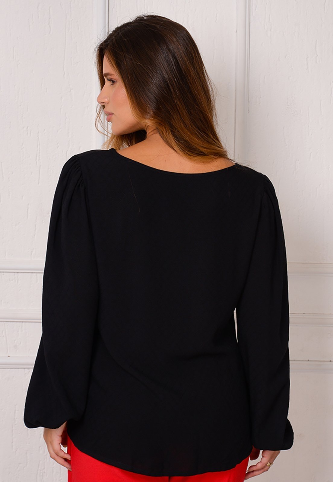 Vista 3 Blusa Bata Decote Redondo B'Bonnie Vânia branco B'Bonnie branco