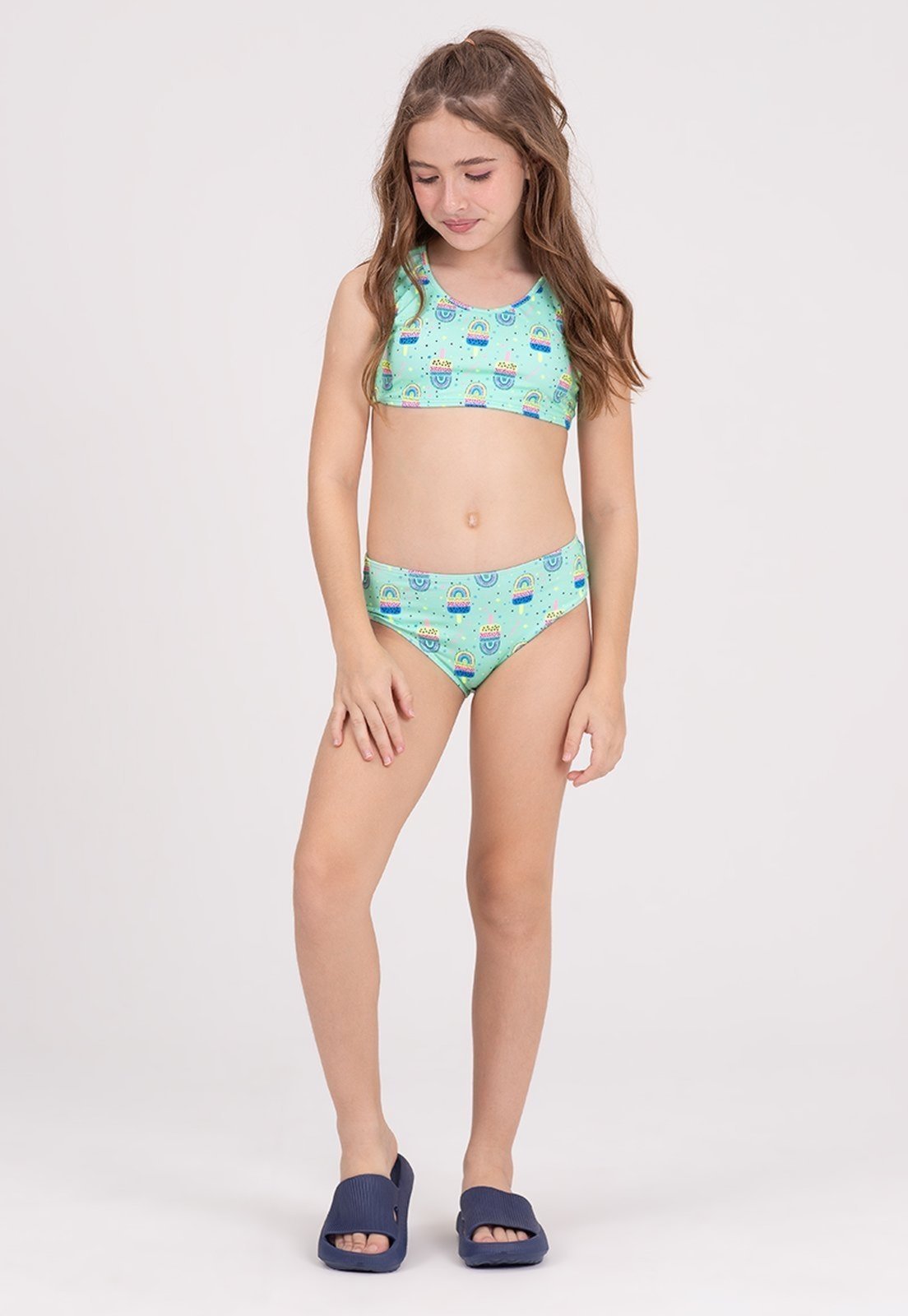 Conjunto Cropped UV 50+ Corações Verde