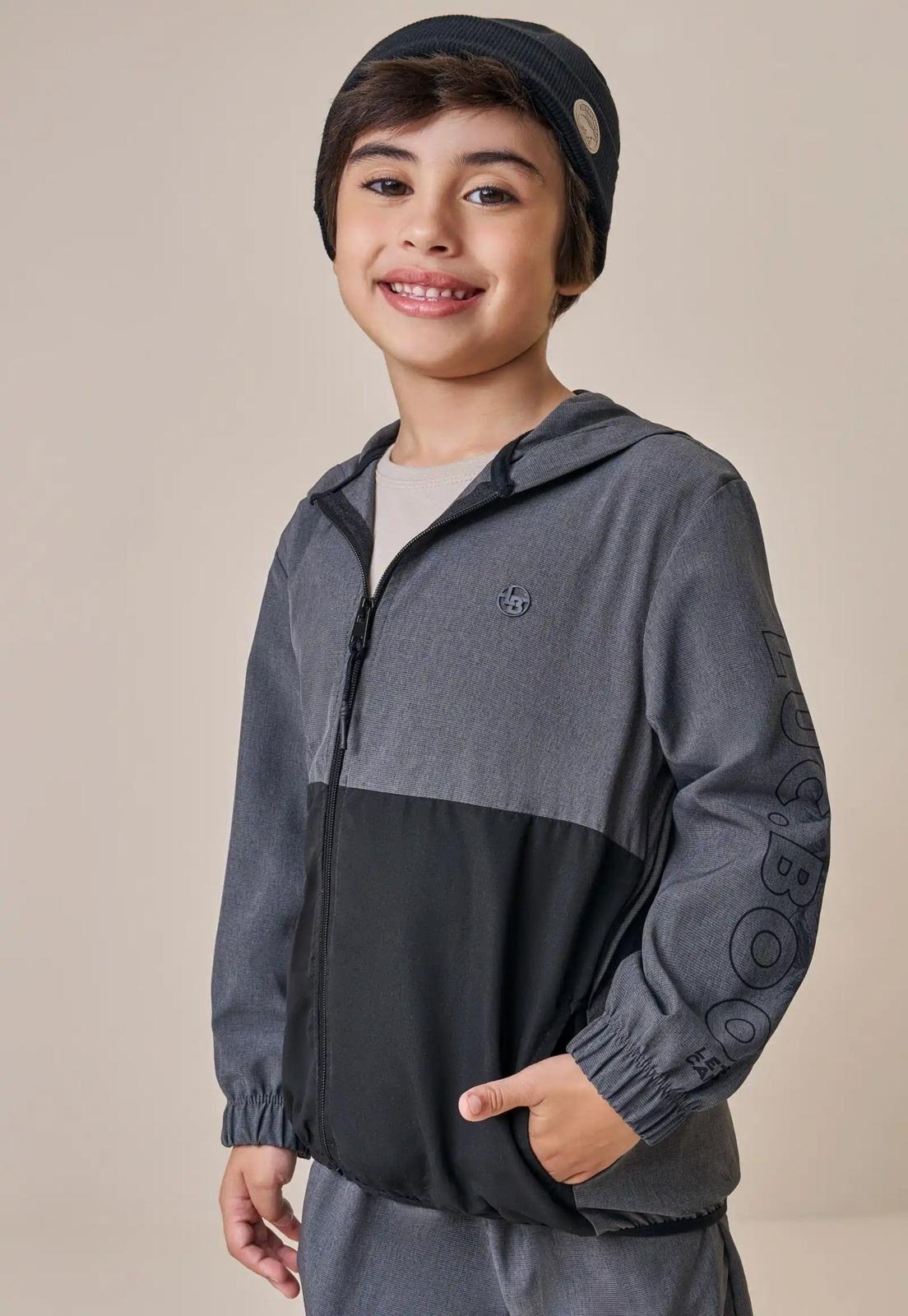 Infantil - Jaqueta Corta Vento Cinza com Ziper Menino LucBoo 10 Cinza