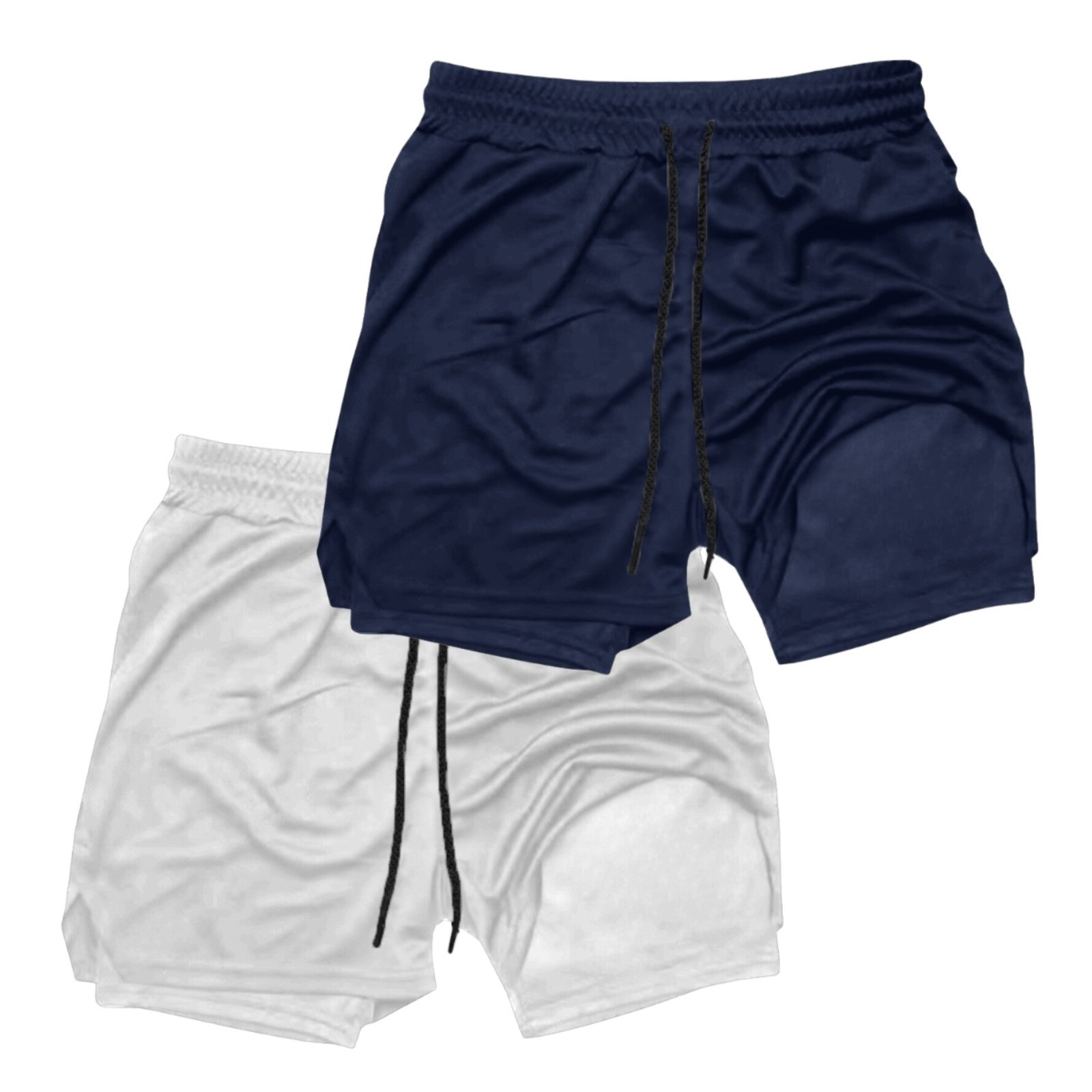 Kit 2 Shorts Treino Dry Térmico 2 em 1 com Bolso para Cel. e Porta-Toalha Calção Fitness Academia