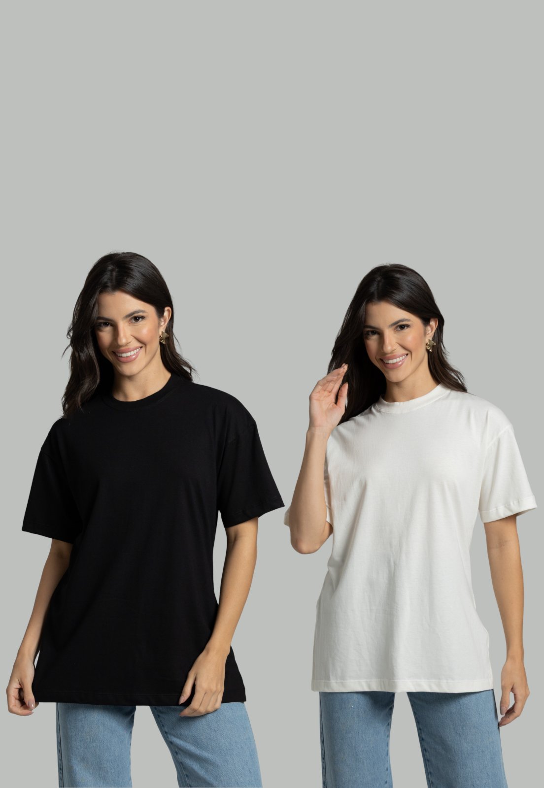Kit 2 Camisetas Básicas Femininas Maria Milão Tapabumbum Preta/Off White