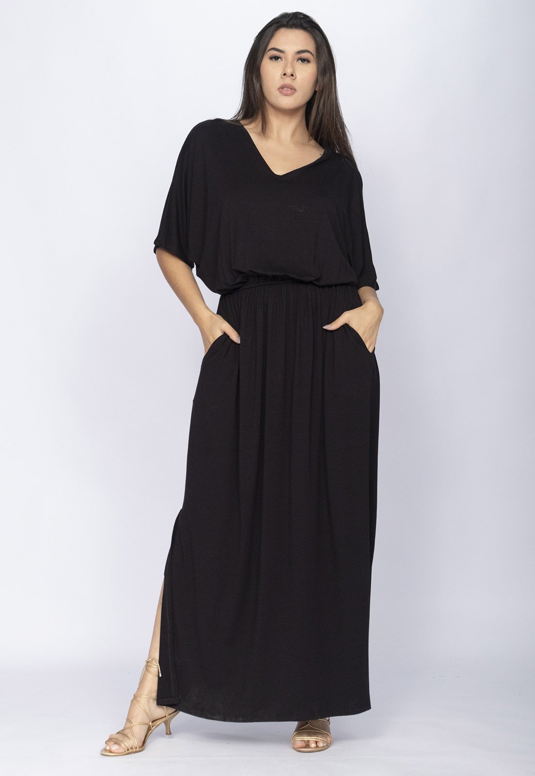 Vestido CabanaFree Longo Plus Malha Preto