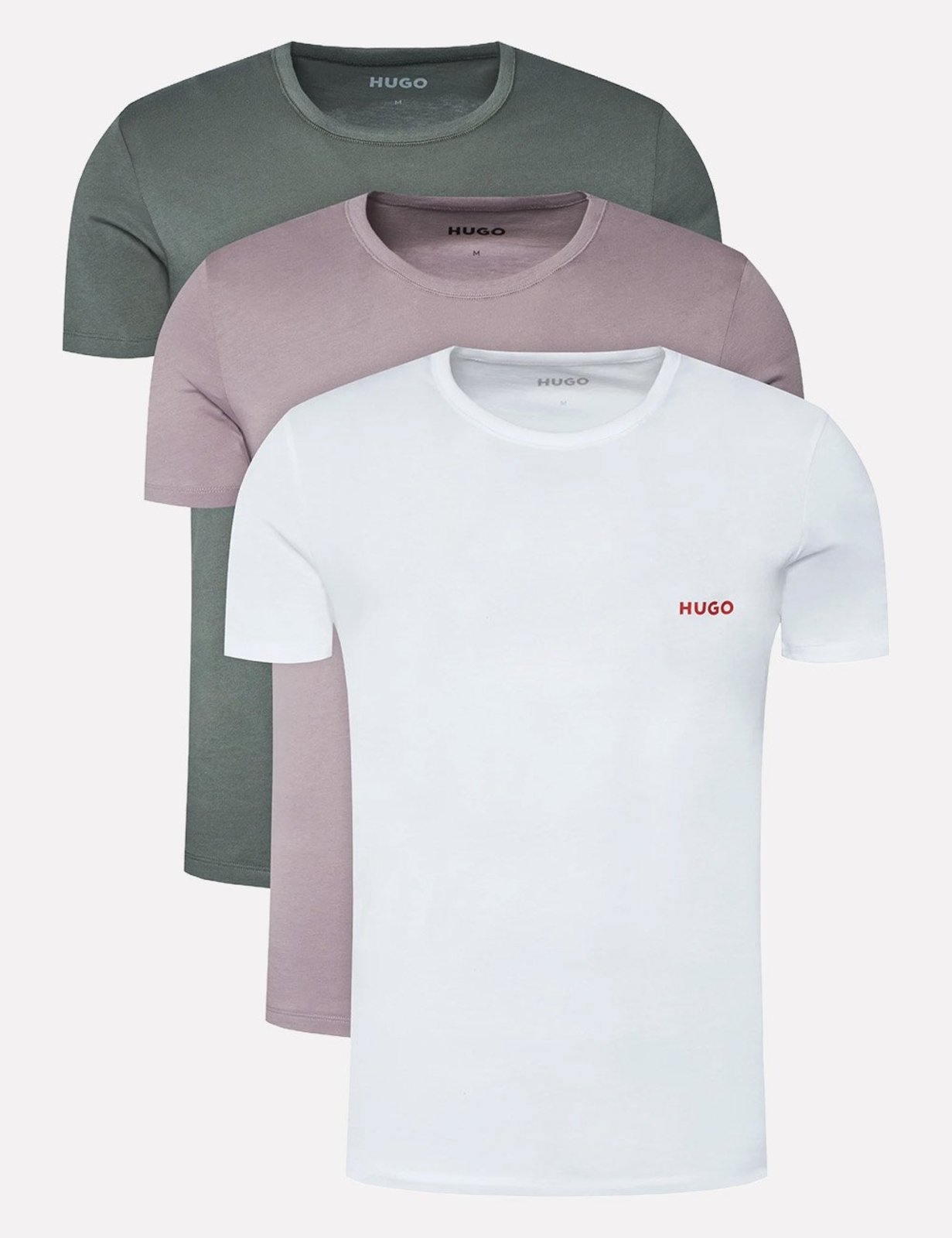 Kit Camisetas Hugo Boss Masculina Slim Branca/Verde Oliva/Rosa Malva