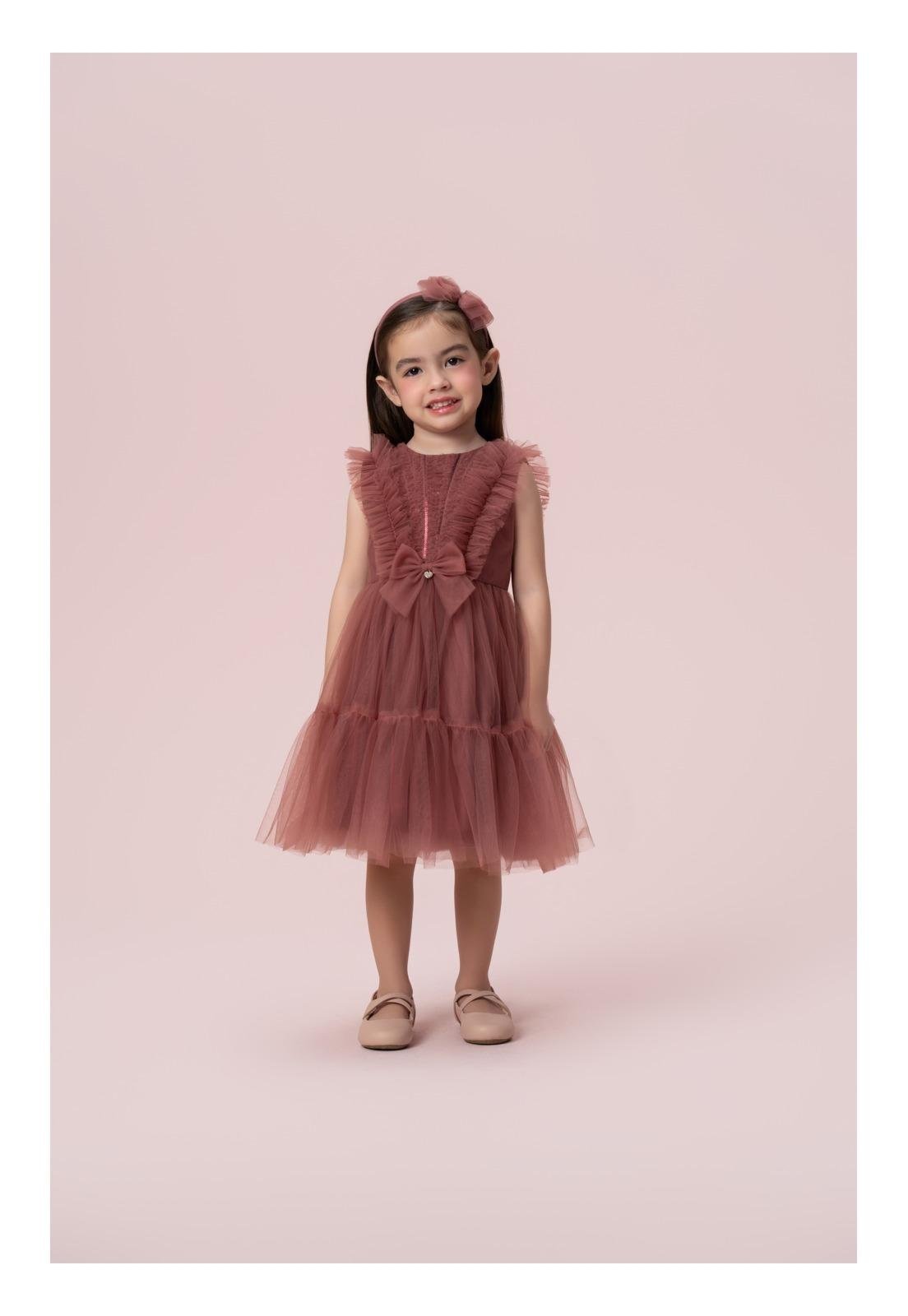 Infantil - Vestido Festa Marrom Tule Petit Cherie 12 Marrom
