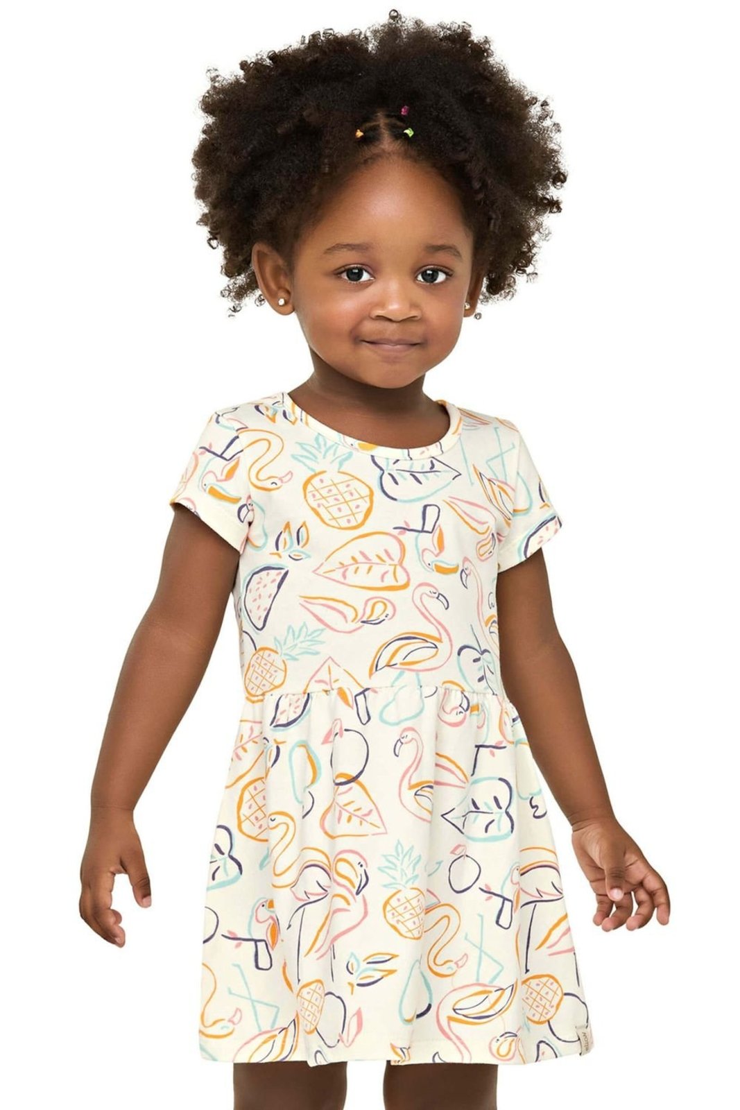 Vista 2 Infantil - Vestido Menina Desenho Tropical Elian amarelo Elian amarelo