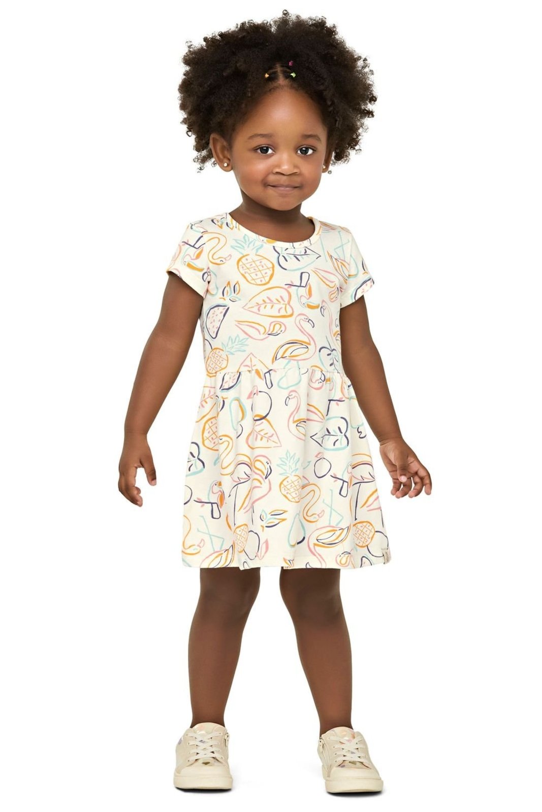 Vista 3 Infantil - Vestido Menina Desenho Tropical Elian amarelo Elian amarelo