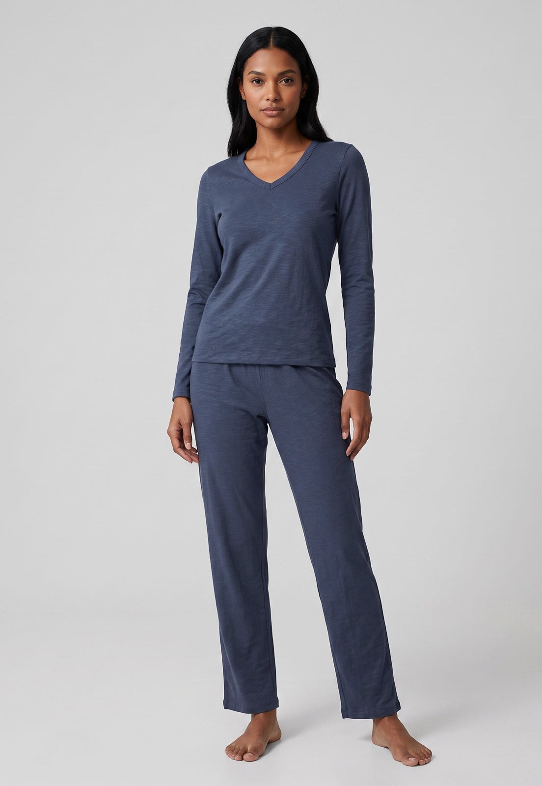 Conjunto Pijama Feminino Hering Longo Algodão Azul