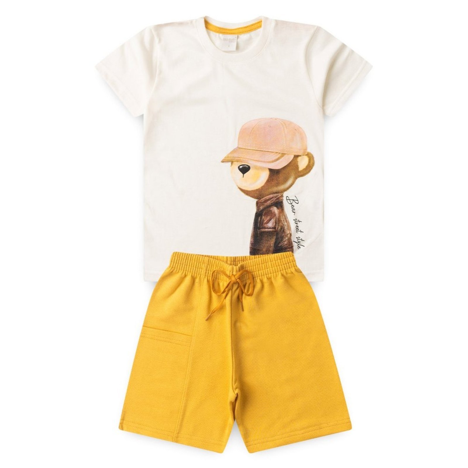 Vista 3 Infantil - Conjunto Verão Menino Natural Camiseta e Bermuda Com Bolso Urso Descolado Molekada bege natural Molekada bege natural