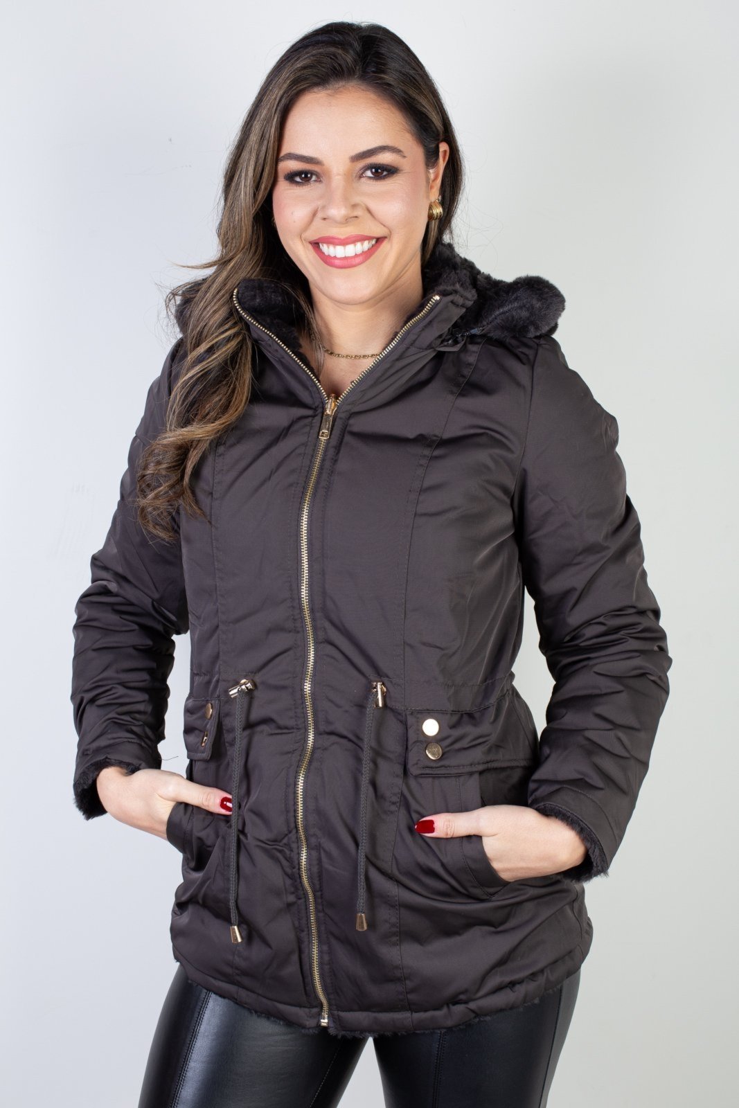 Jaqueta Enluaze Feminina Nylon Reversível Com Pelo 84293 – Chumbo