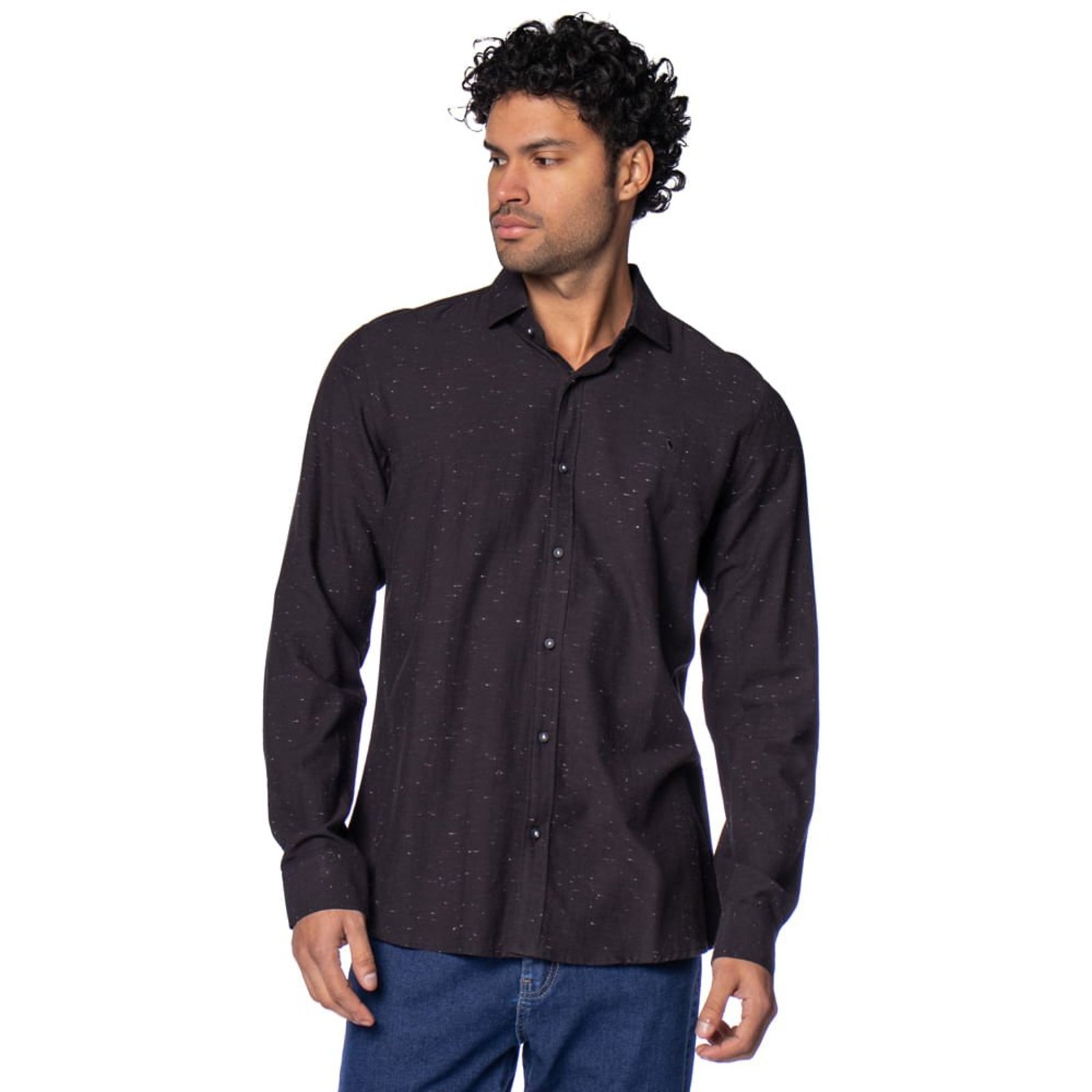 Camisa Masculina Amil Manga Longa Slim Viscose Preto