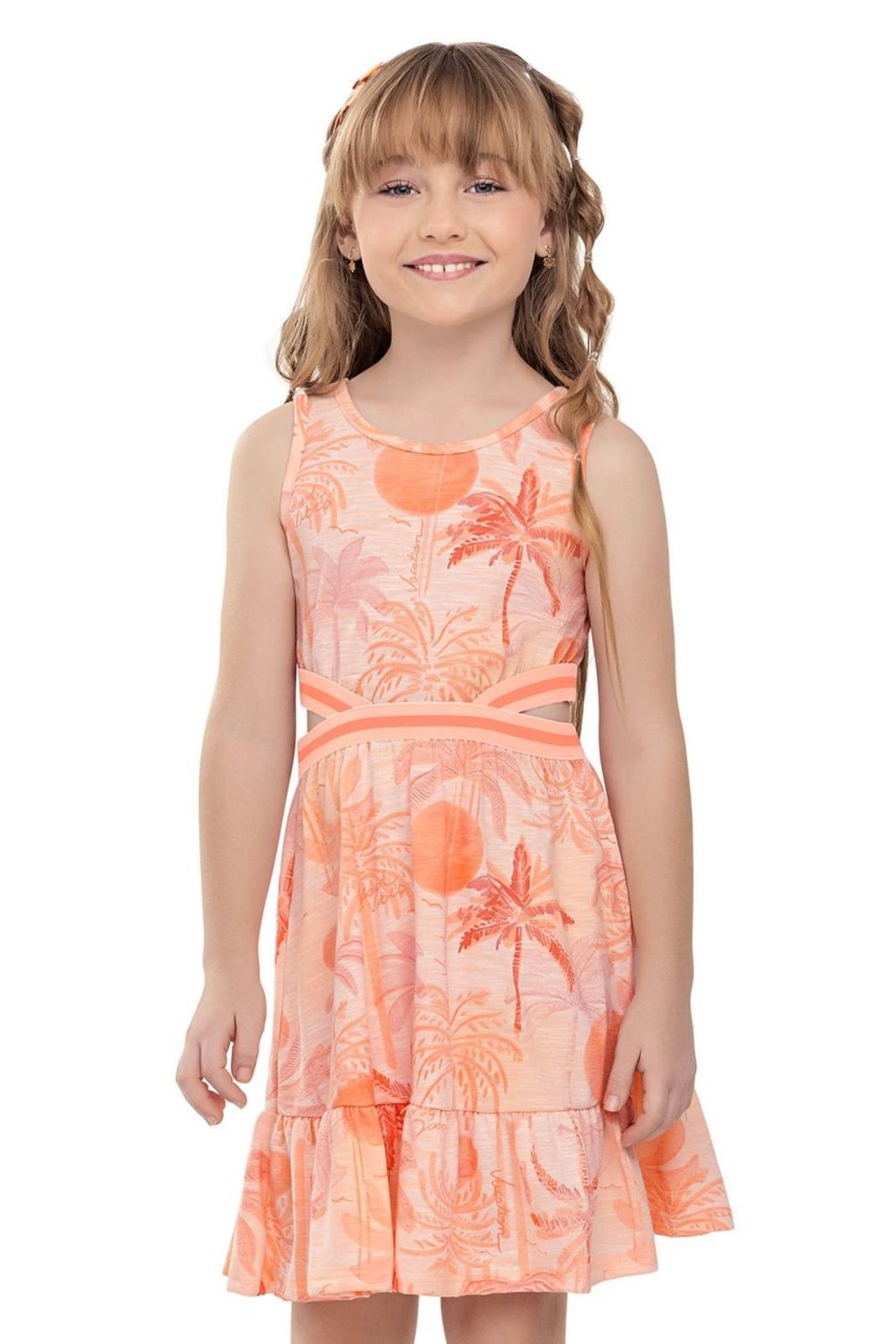 Vista 2 Infantil - Vestido Menina Tropical Flamê Elian Elian laranja