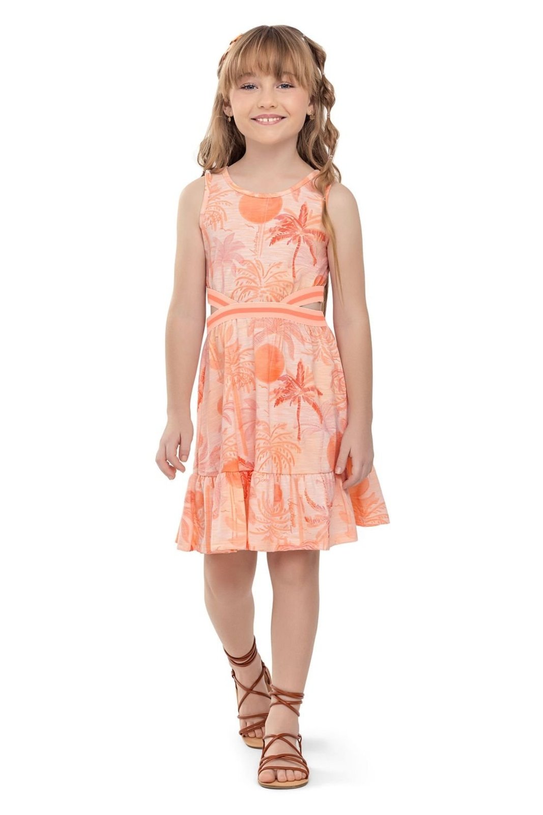 Vista 3 Infantil - Vestido Menina Tropical Flamê Elian Elian laranja