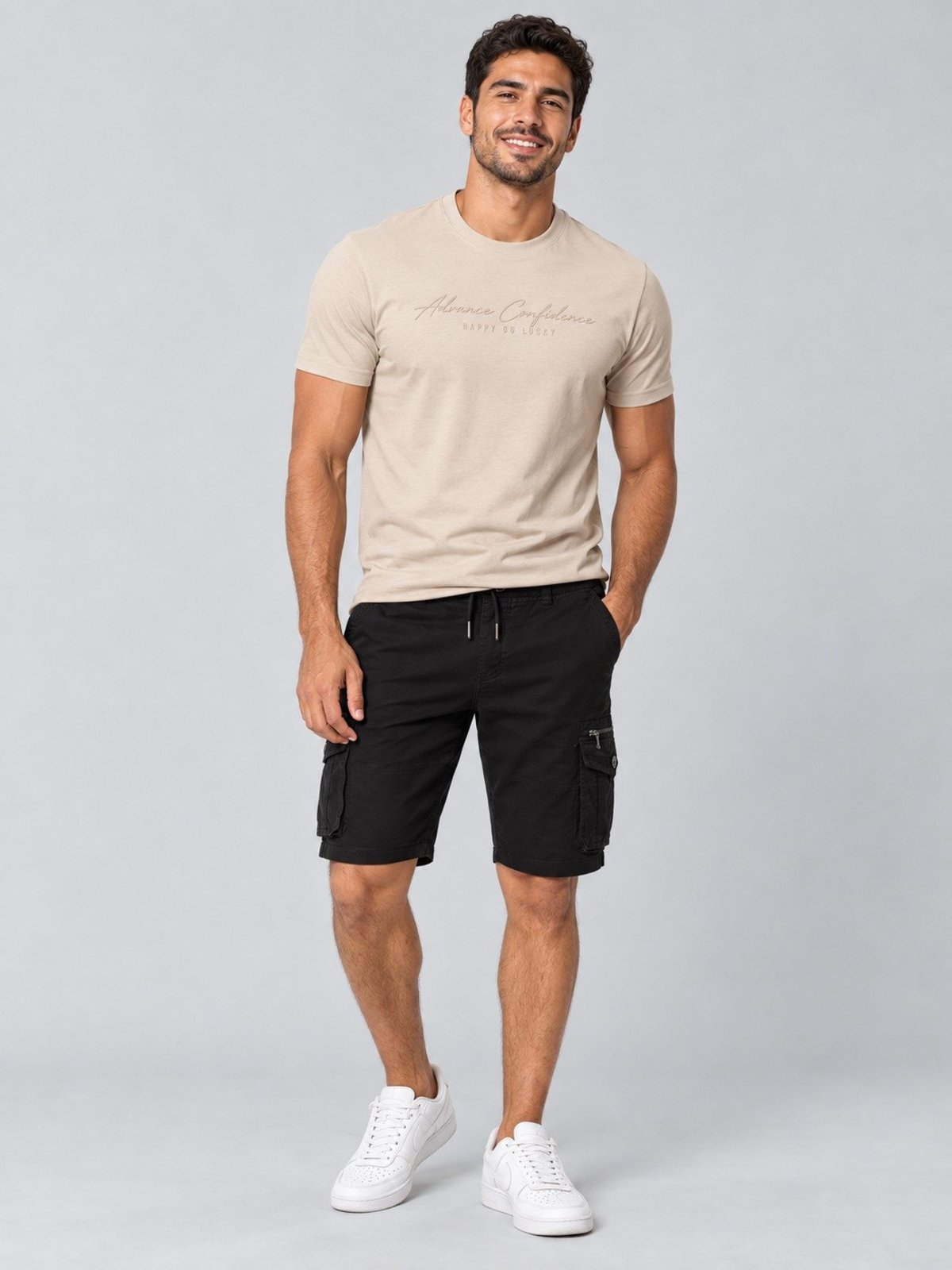 Bermuda Cargo Masculina Algodão com Elastano Bolsos Funcionais