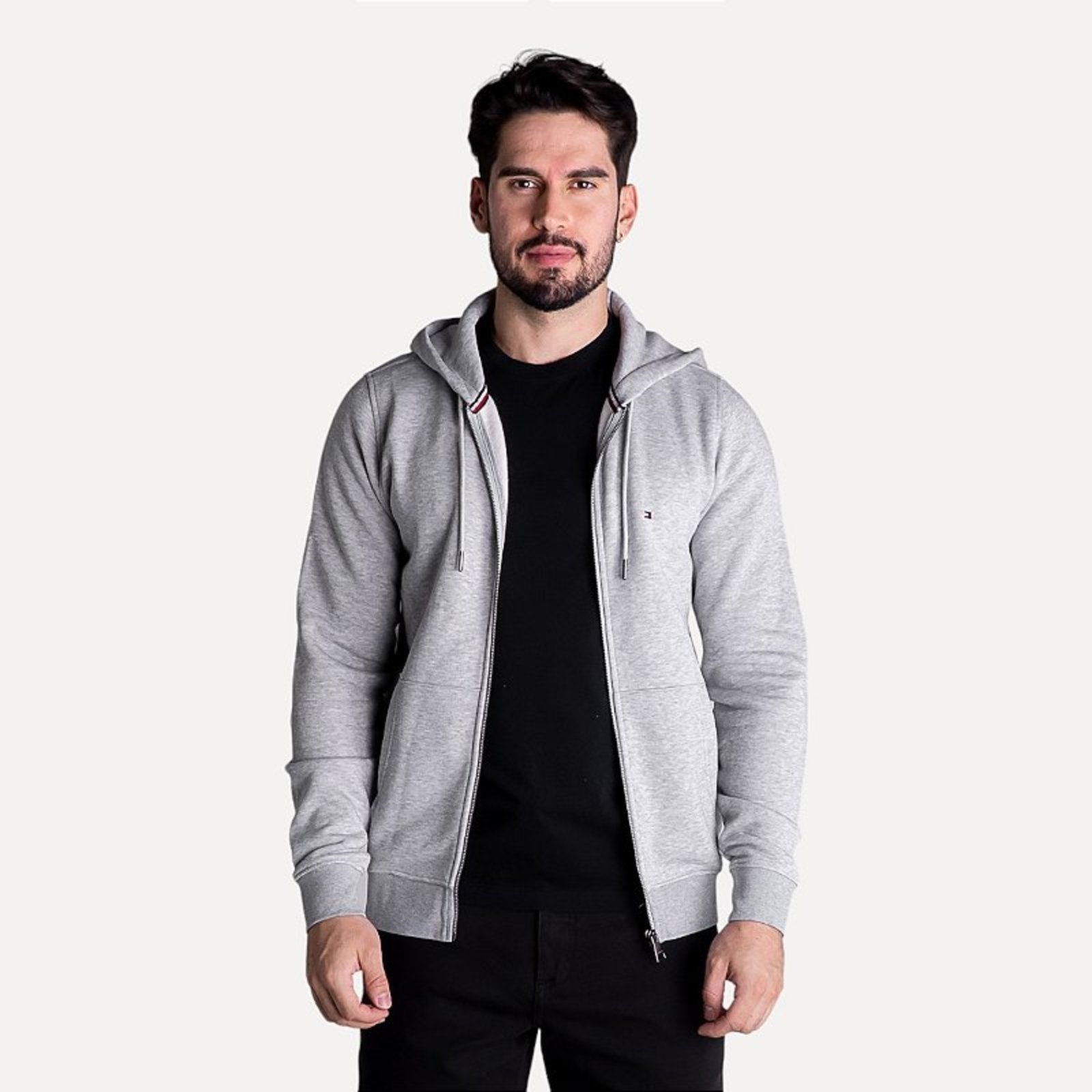 Jaqueta Moletom Tommy Hilfiger Com Zíper Cinza