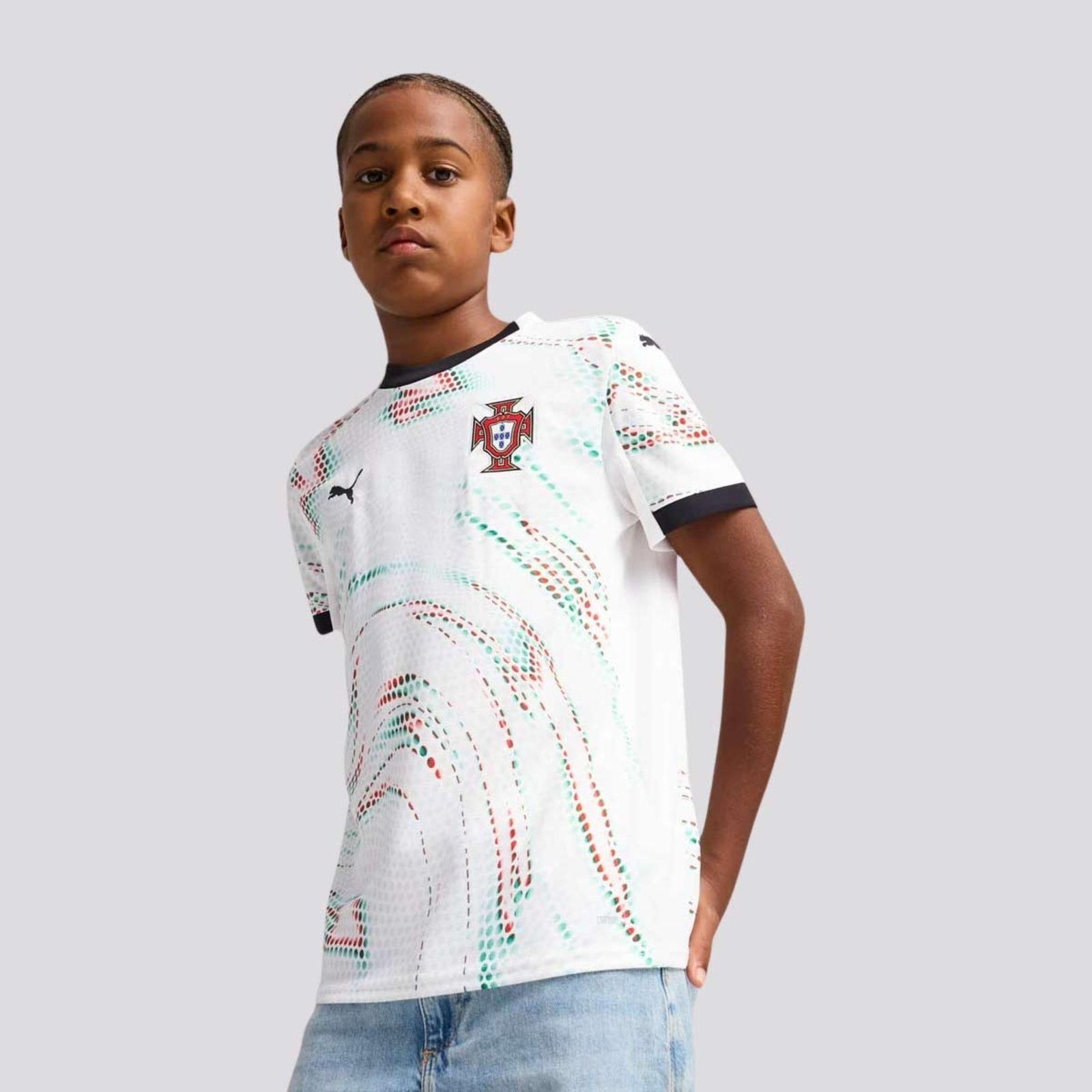 Vista 2 Camisa Puma Portugal Away 2025 Juvenil branco Puma branco