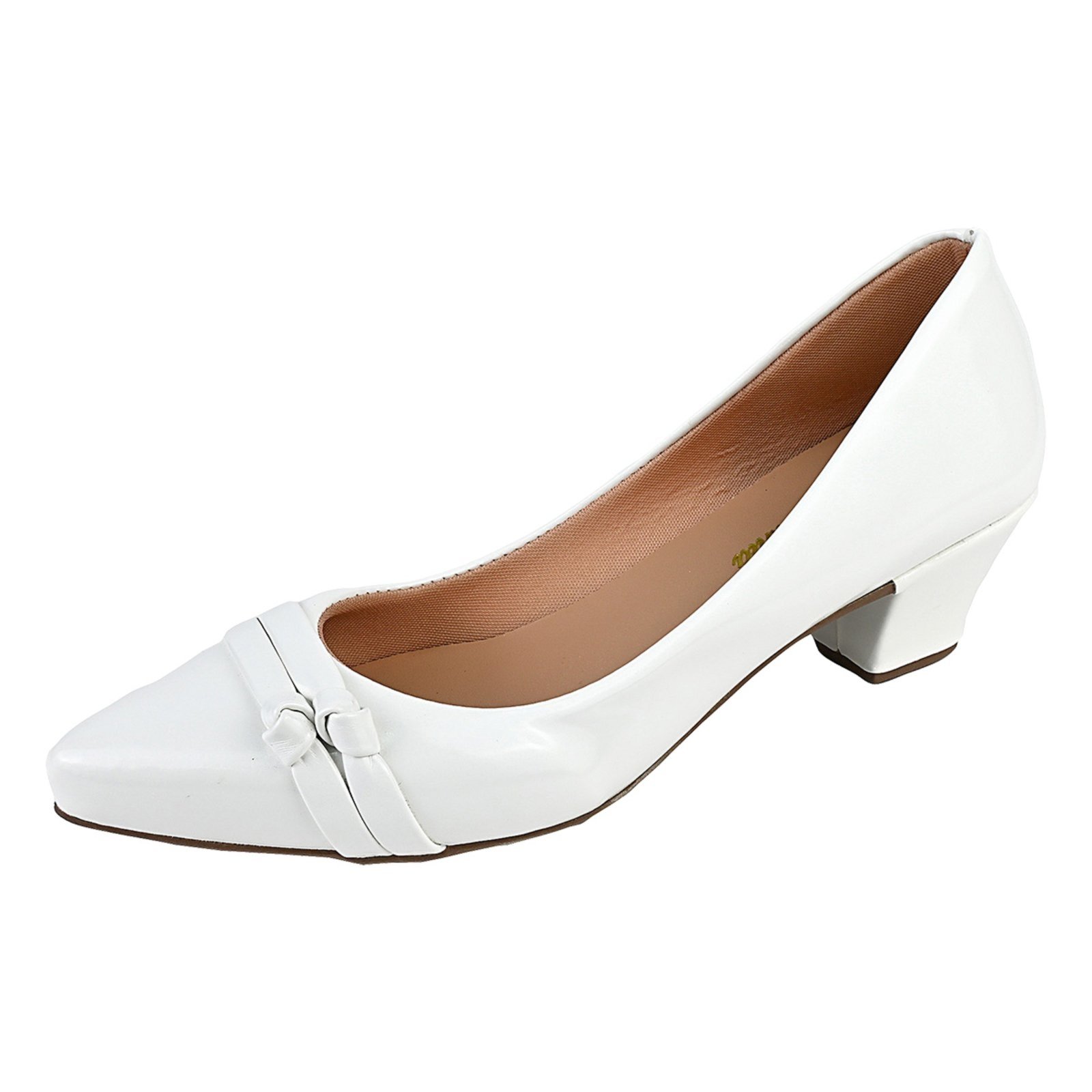 Scarpin Donna Santa Bico Fino Salto Baixo Enfeite Branco