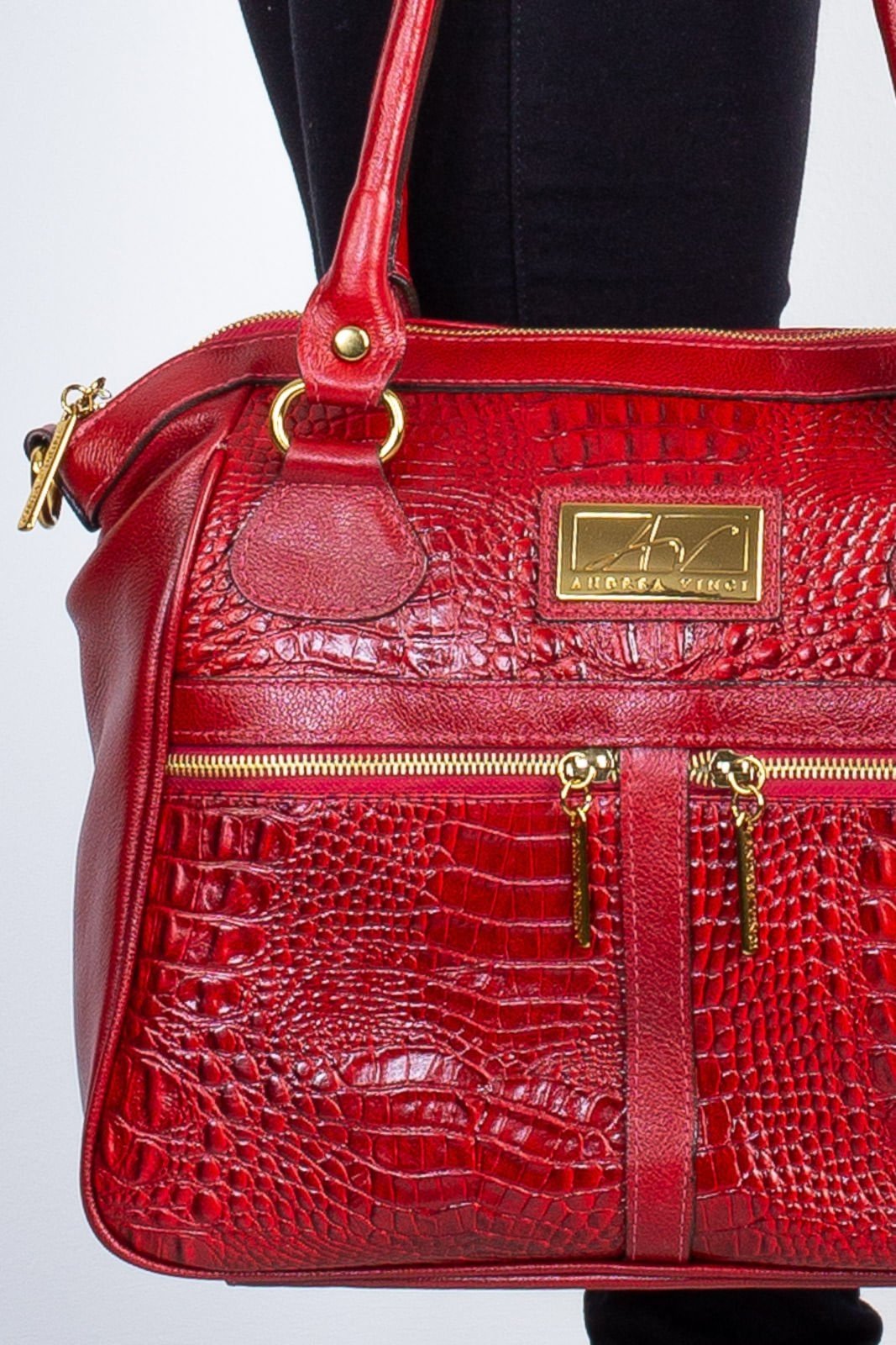 Vista 3 Bolsa de couro croco Luana Andrea Vinci preto Andrea Vinci preto