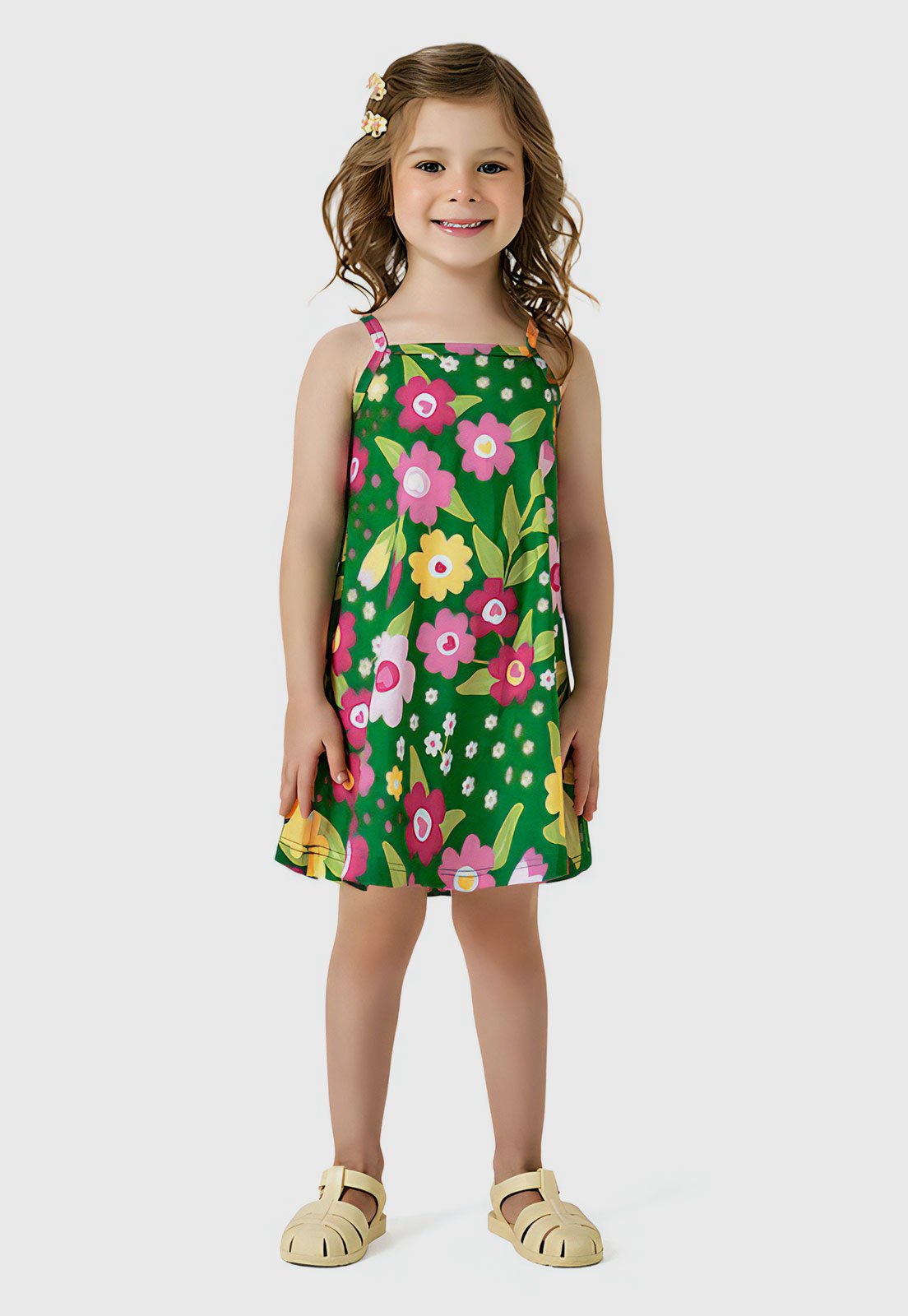 Vestido Manga Curta Kyly Floral Verde