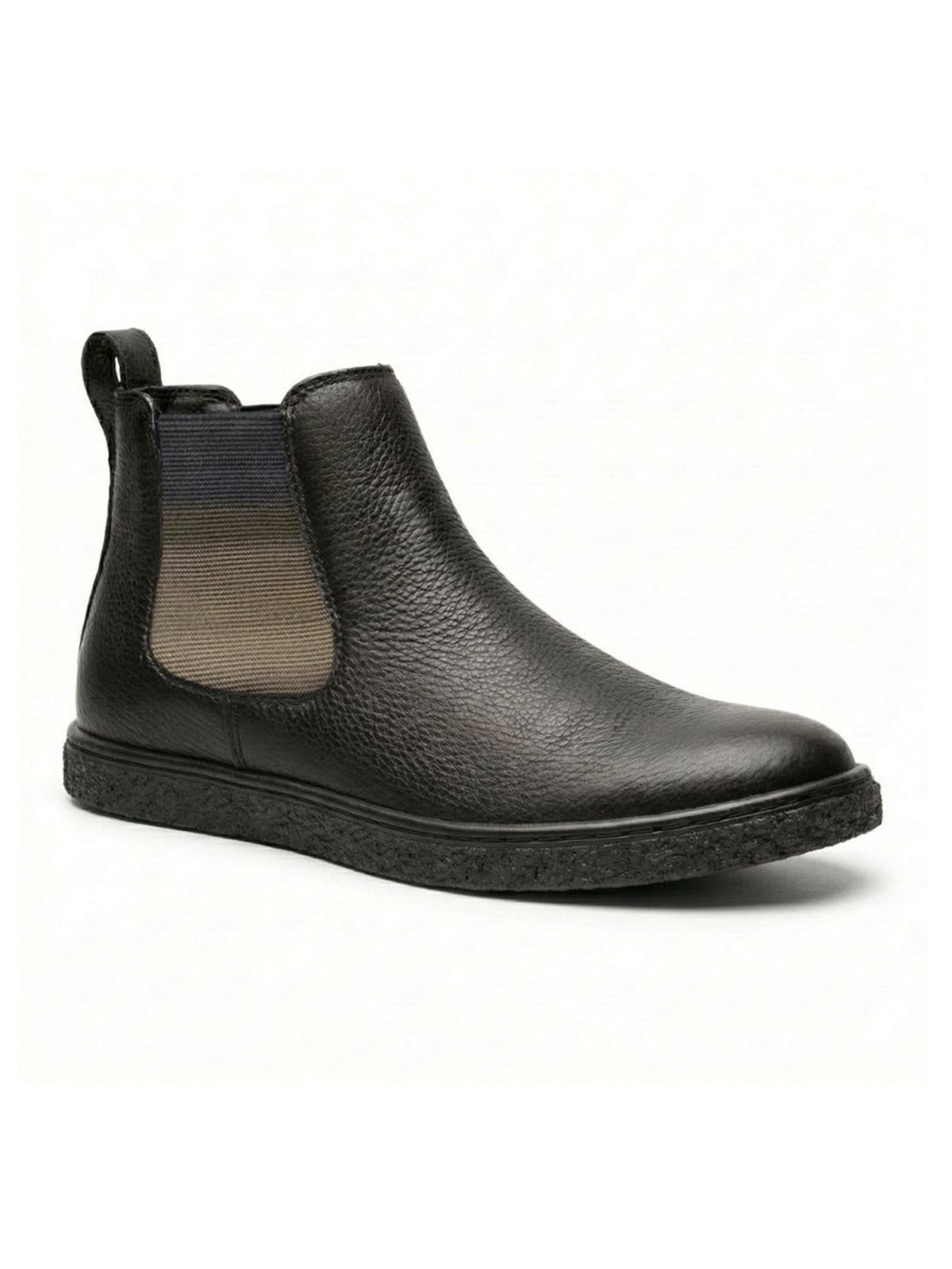 Bota Masculina Couro Liso Brilhante Macia Sola Crepe Confort Preto