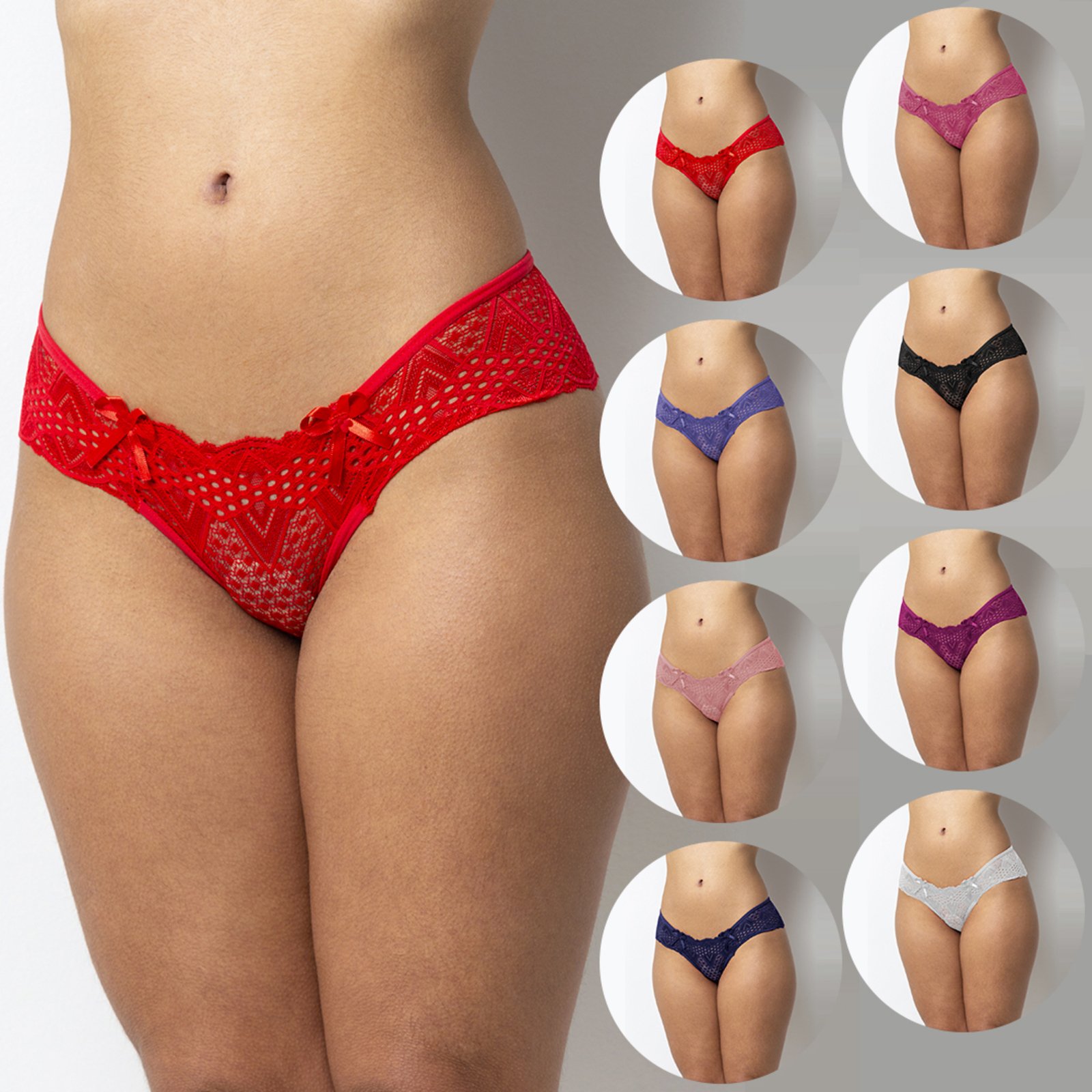 Kit 6 Tangas Gabi Lingerie Rendada Poliamida Lingerie Sexy Confortável Calcinha Feminina Multicolorido