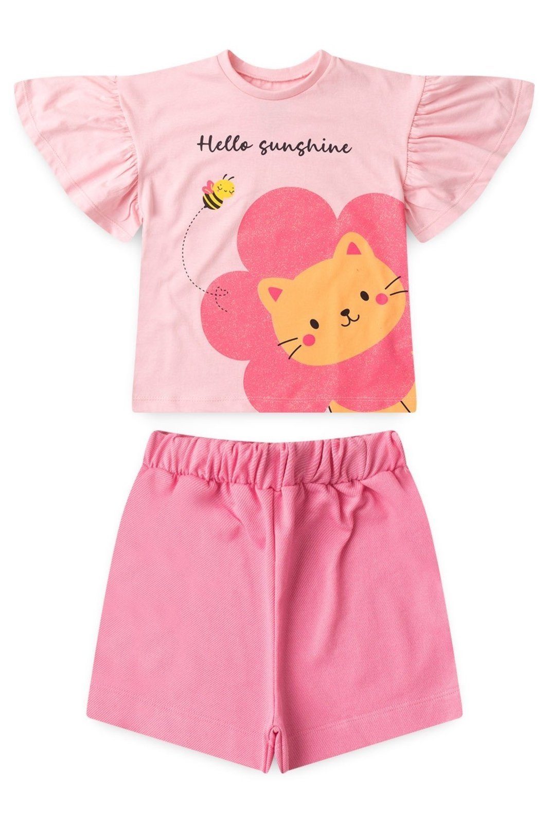 Infantil - Conjunto Bem Vestir Menina Gatinho Flor Rosa