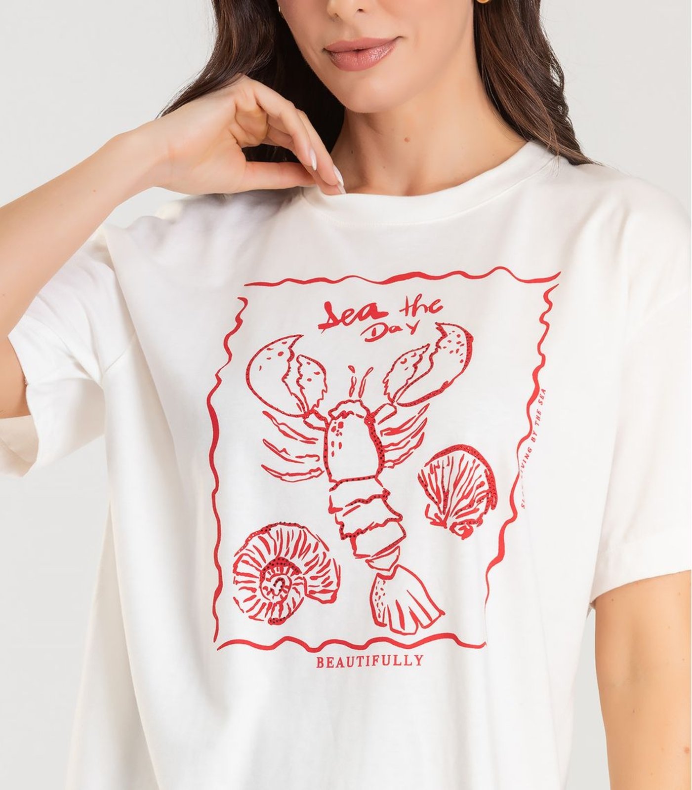 Vista 3 T-shirt Feminina Manga Curta Oversized Dianna rosa Dianna rosa