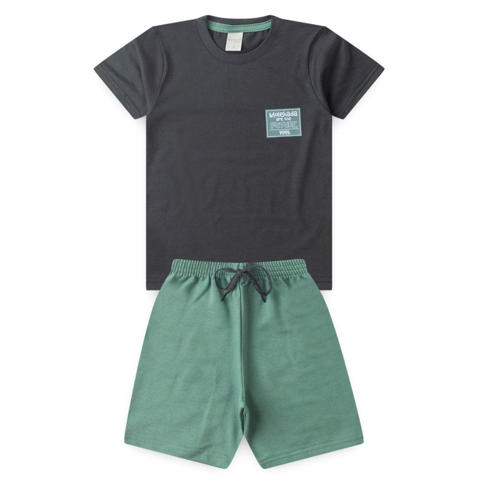 Infantil – Conjunto Verão Menino Cinza Camiseta e Bermuda Com Cadarço Estilo Urbano