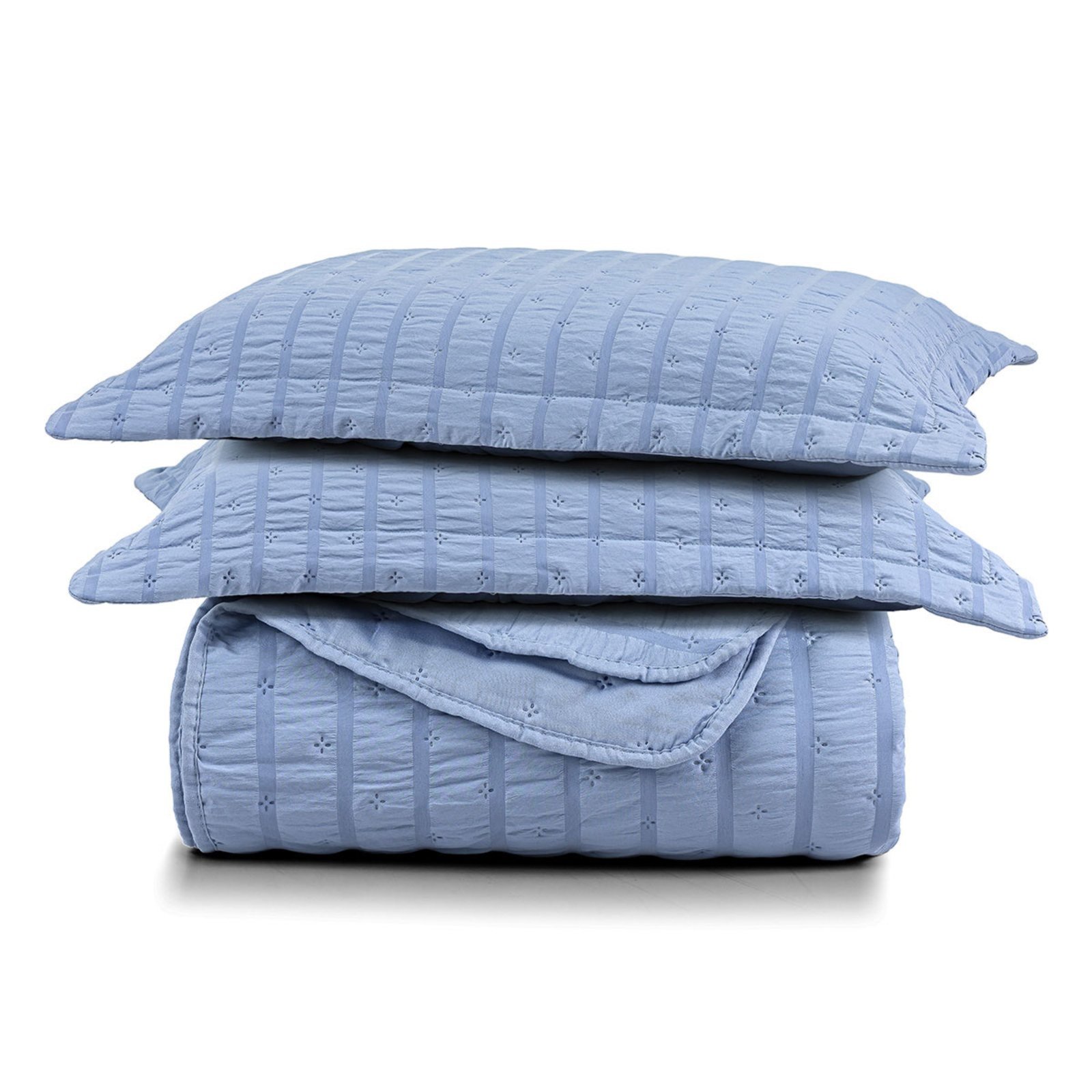 Kit Colcha Cobre Leito Casa Scarpa Plissê Casal Seersucker Premium 3 Peças Maciez e Leveza com Textura 3D Azul Mineral