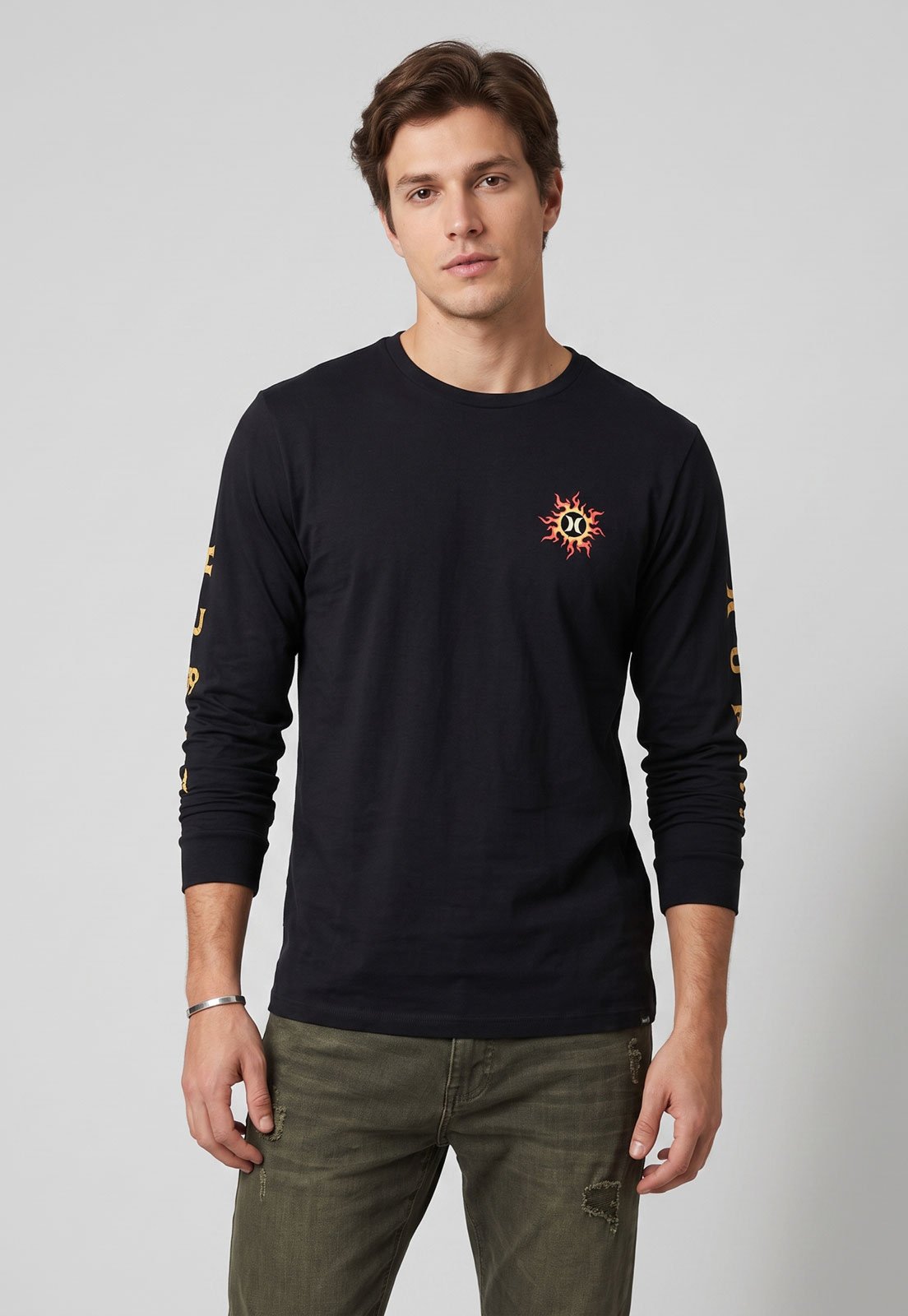 Camiseta Masculina Hurley Manga Longa Dragon Preta