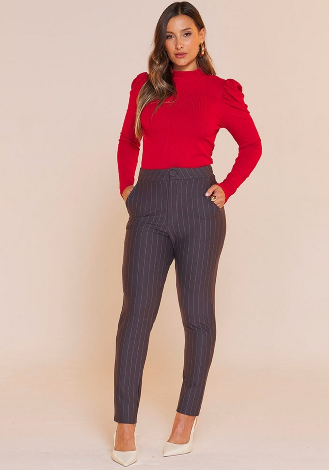 Calça Rudély Risca De Giz Cinza