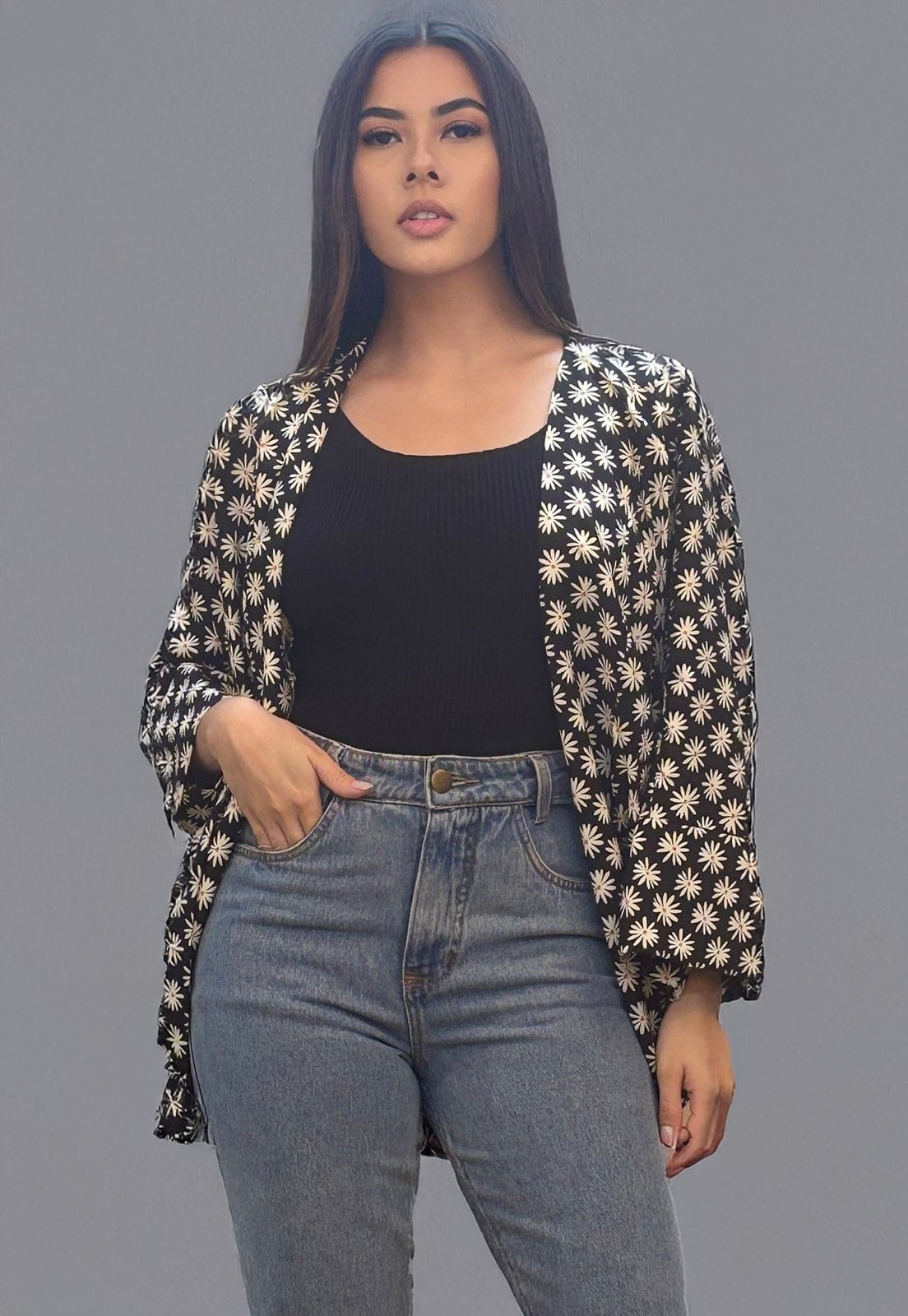 Kimono Amazonia Vital Viscose Manga Ampla Estampa Encanto das Margaridas