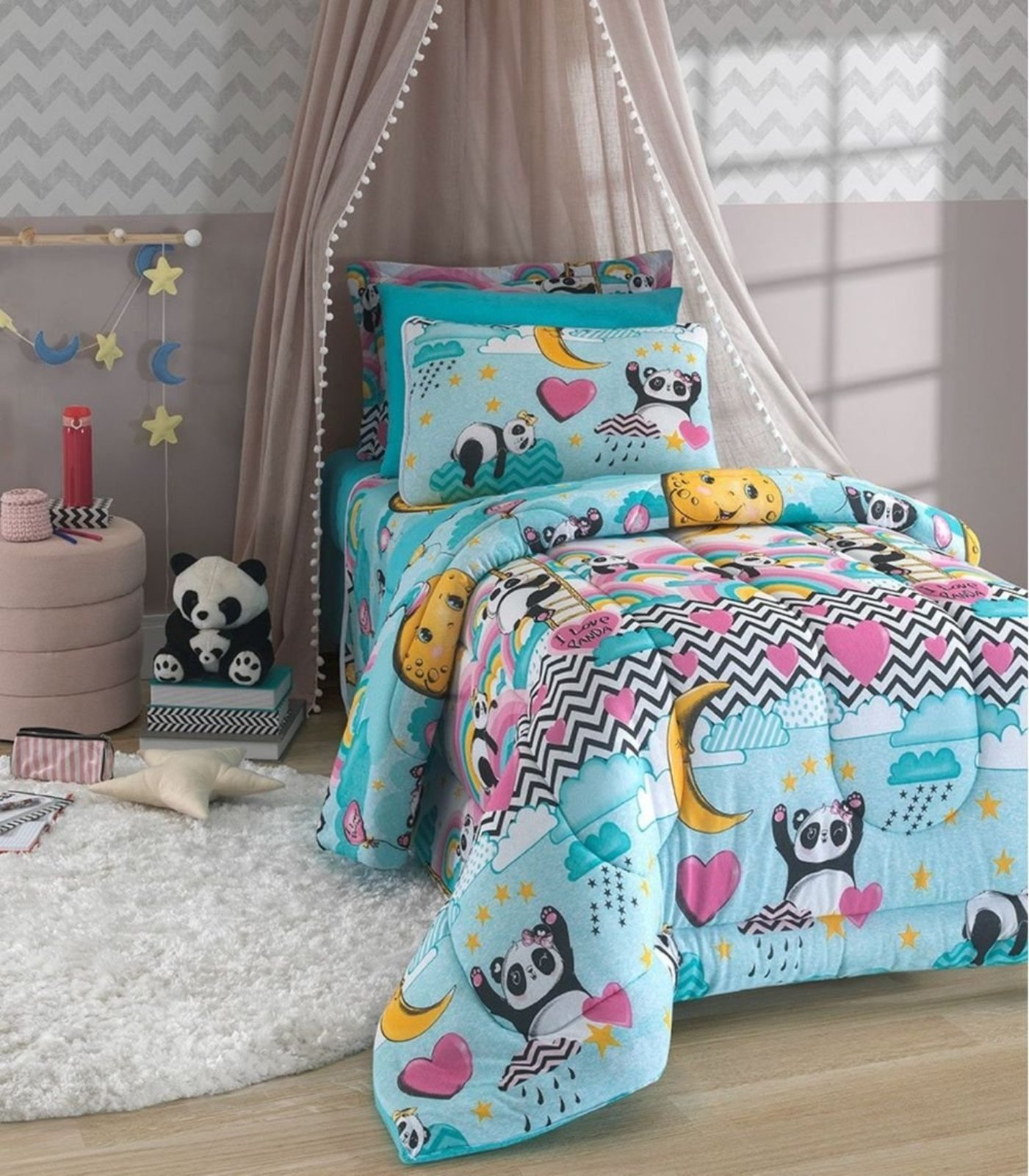 Vista 2 Jogo de Cama Solteiro Love Panda Vivaldi verde Vivaldi verde