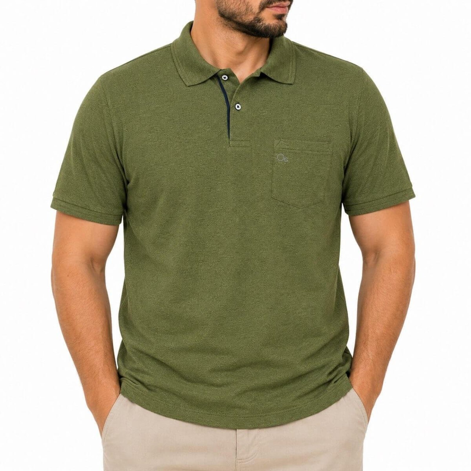 Camisa Polo Slim Manga Curta Masculina Ogochi 007541011 Verde