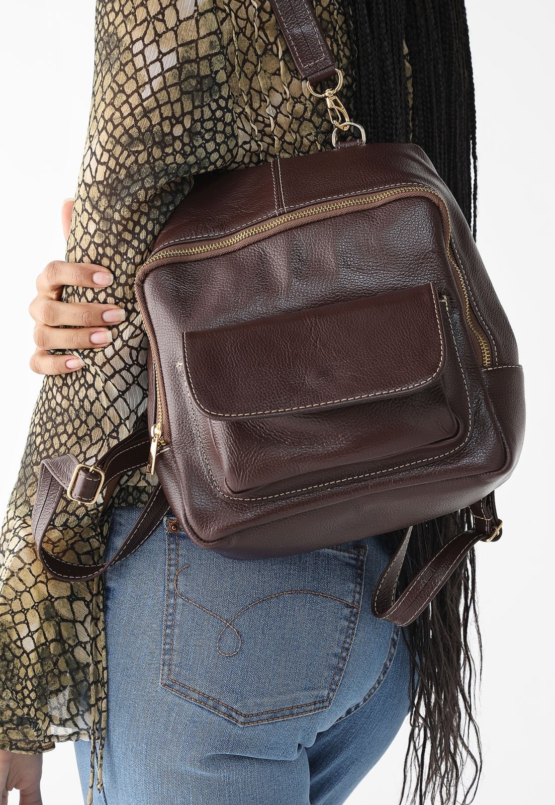 Mochila SN Couros Florence Marrom