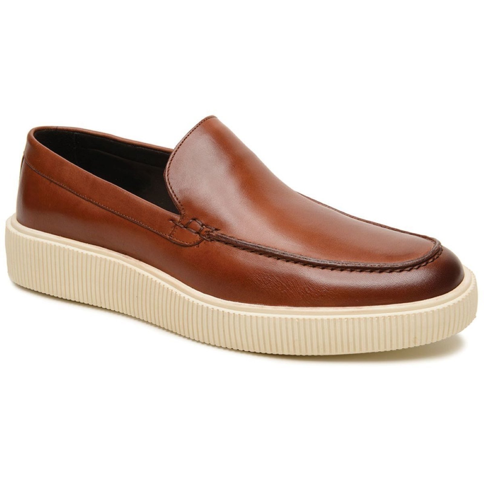 Sapato Casual Masculino A. Andrade Slip On Em Couro Social Sola Alta Conforto Tendência Whisky