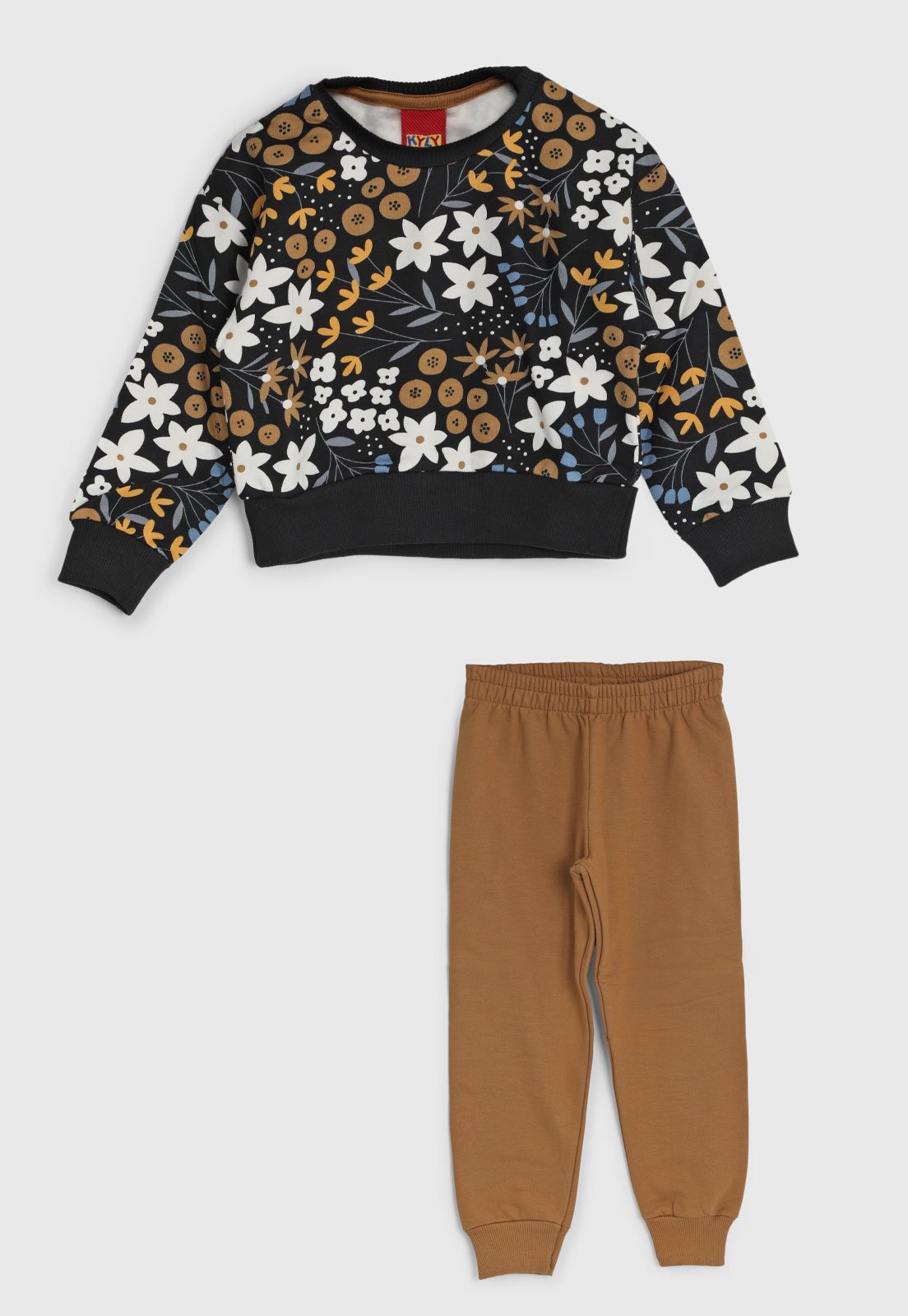 Infantil - Conjunto Kyly Floral Cropped com Calça Preto