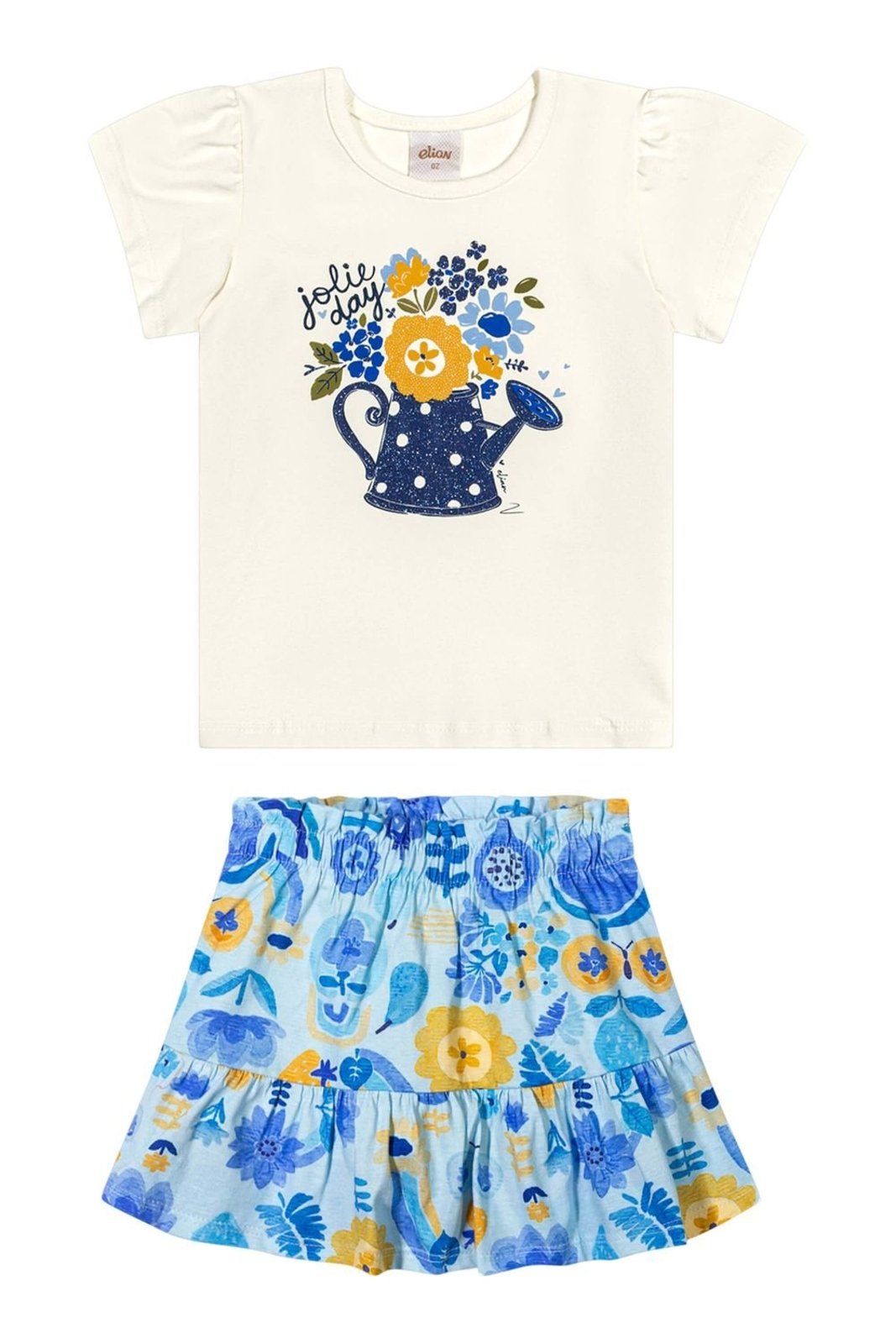 Infantil - Conjunto Menina Floral Glitter Elian Bege