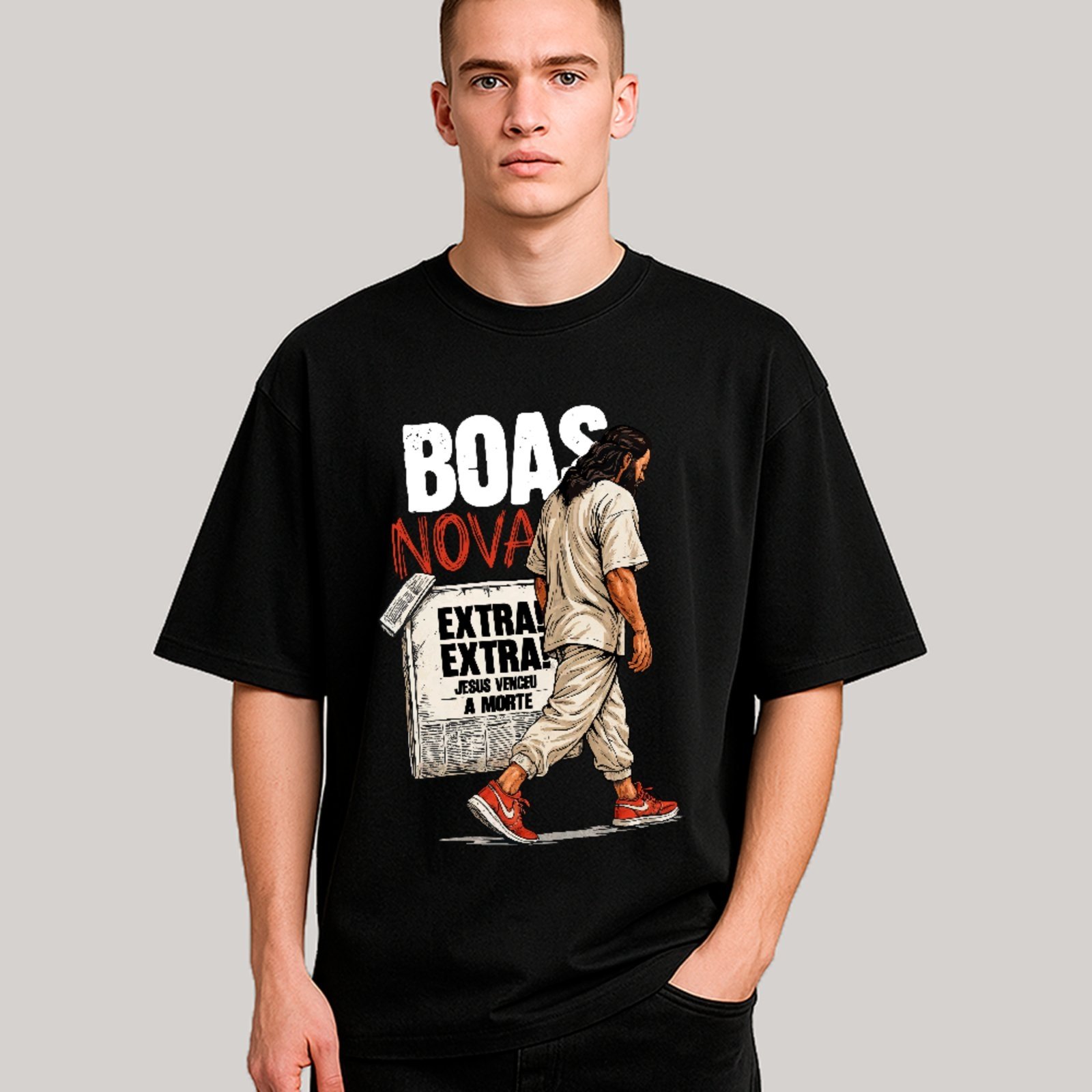 Camiseta Unissex Ousy Cristã Frase Impactante Oversized Preto