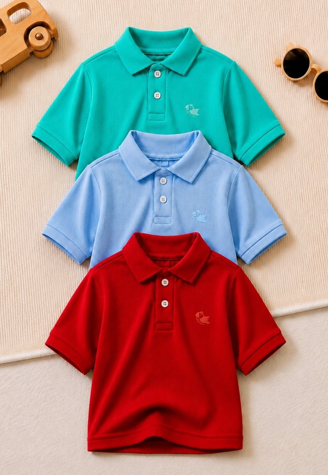 Infantil - Kit 3 Camisa Polo Menino Daze Modas Verde Azul Vermelha