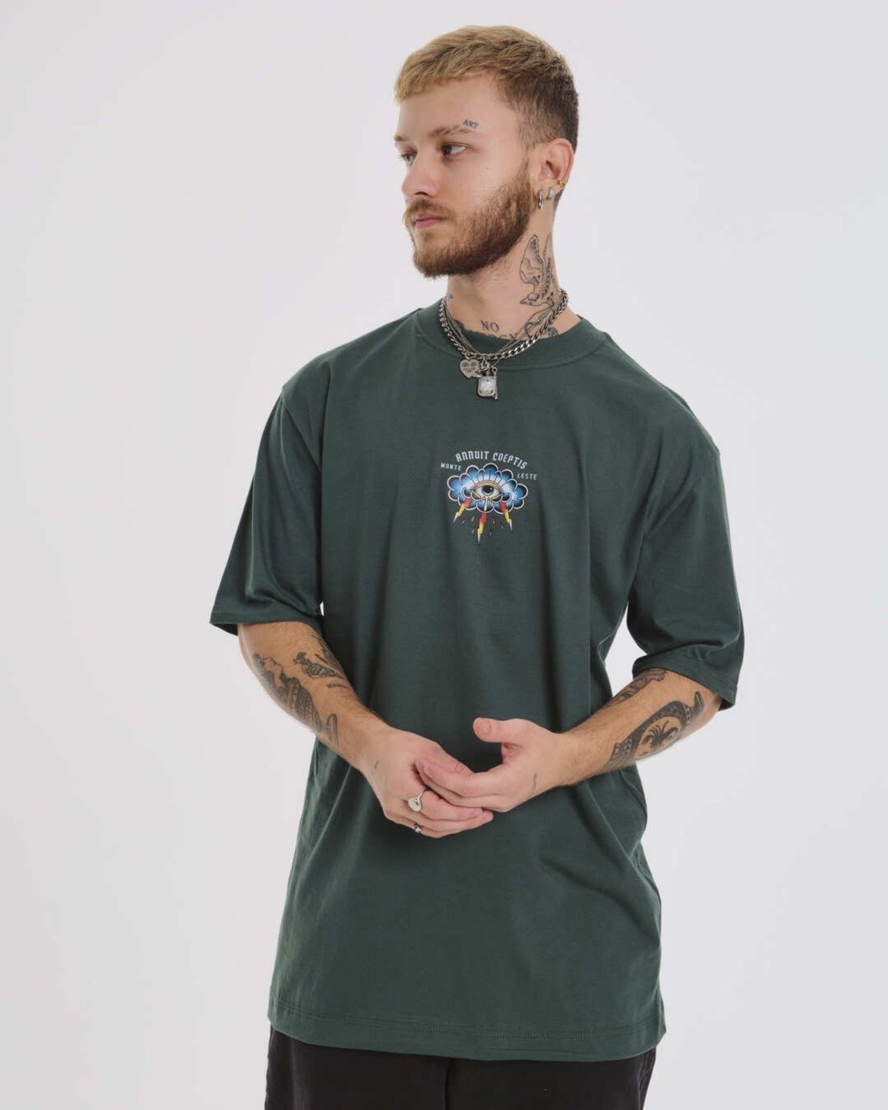 Camiseta Oversized Estampada Annuit - Verde Floresta