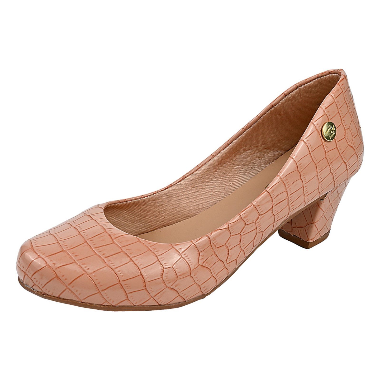 Scarpin Bico Redondo D.S Tamanhos Especiais Croco Nude