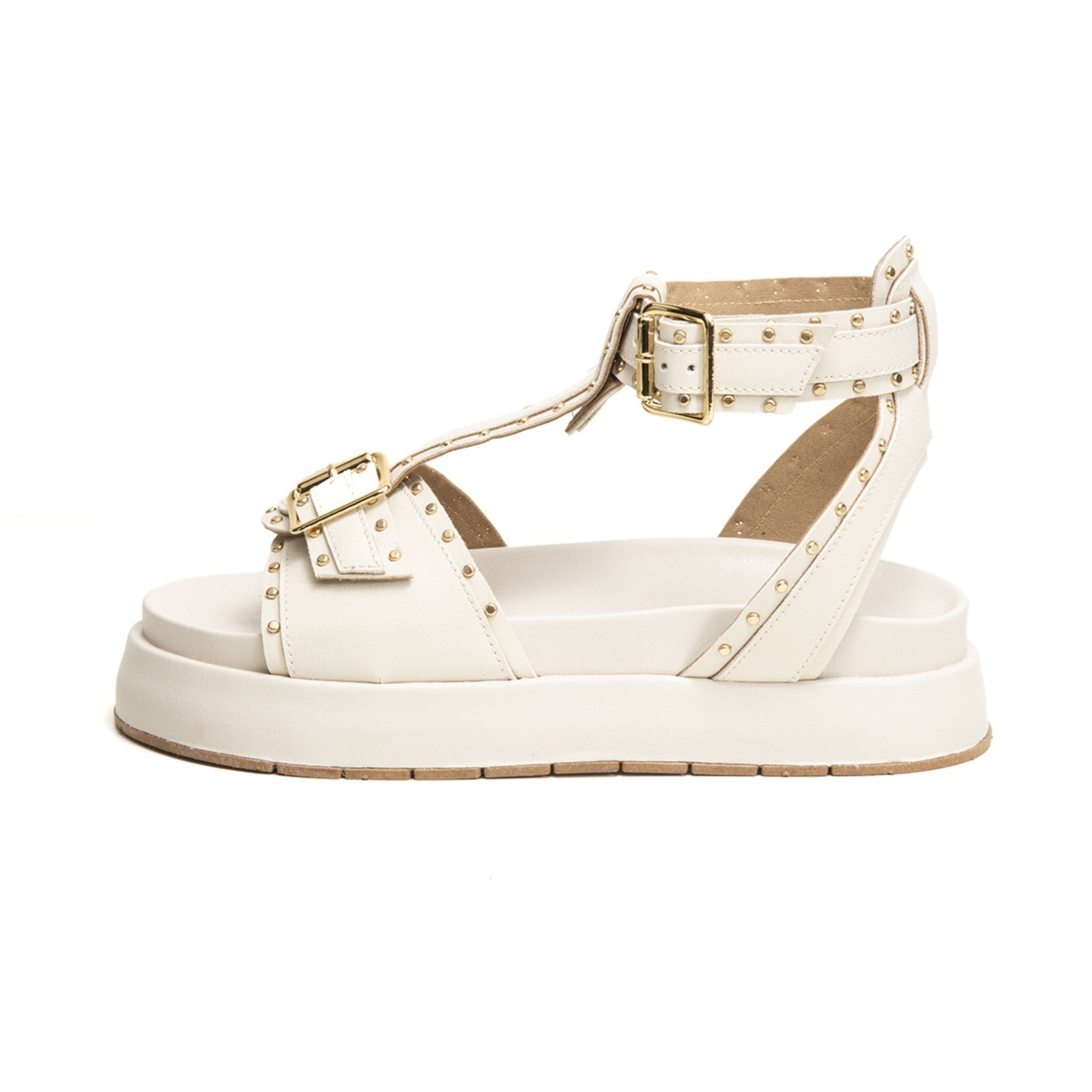 Sandália Papete Flatform LeRUCHEL Spikes Tornozeleira Off White