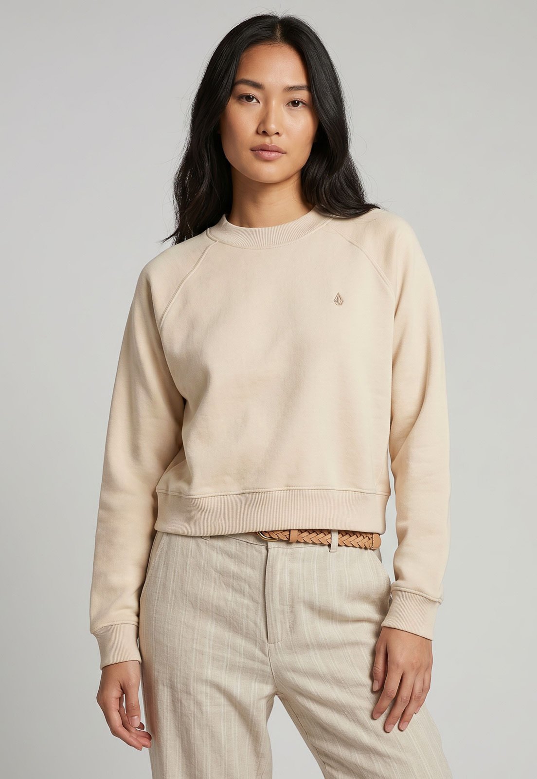 Blusa de Moletom Feminina Volcom Single Stone Cropped Off-White